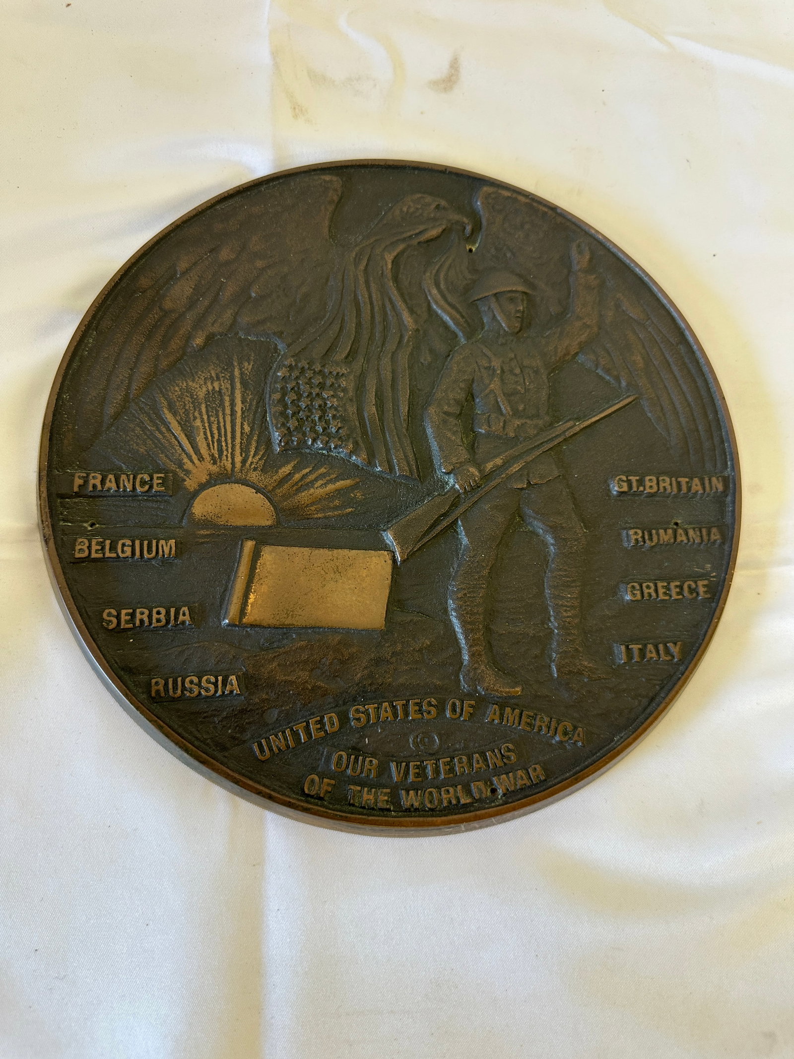 WWI United States of America Veterans Bronze Commemorative Plaque Medal: WWI United States of America Veterans Bronze Commemorative Plaque Medal