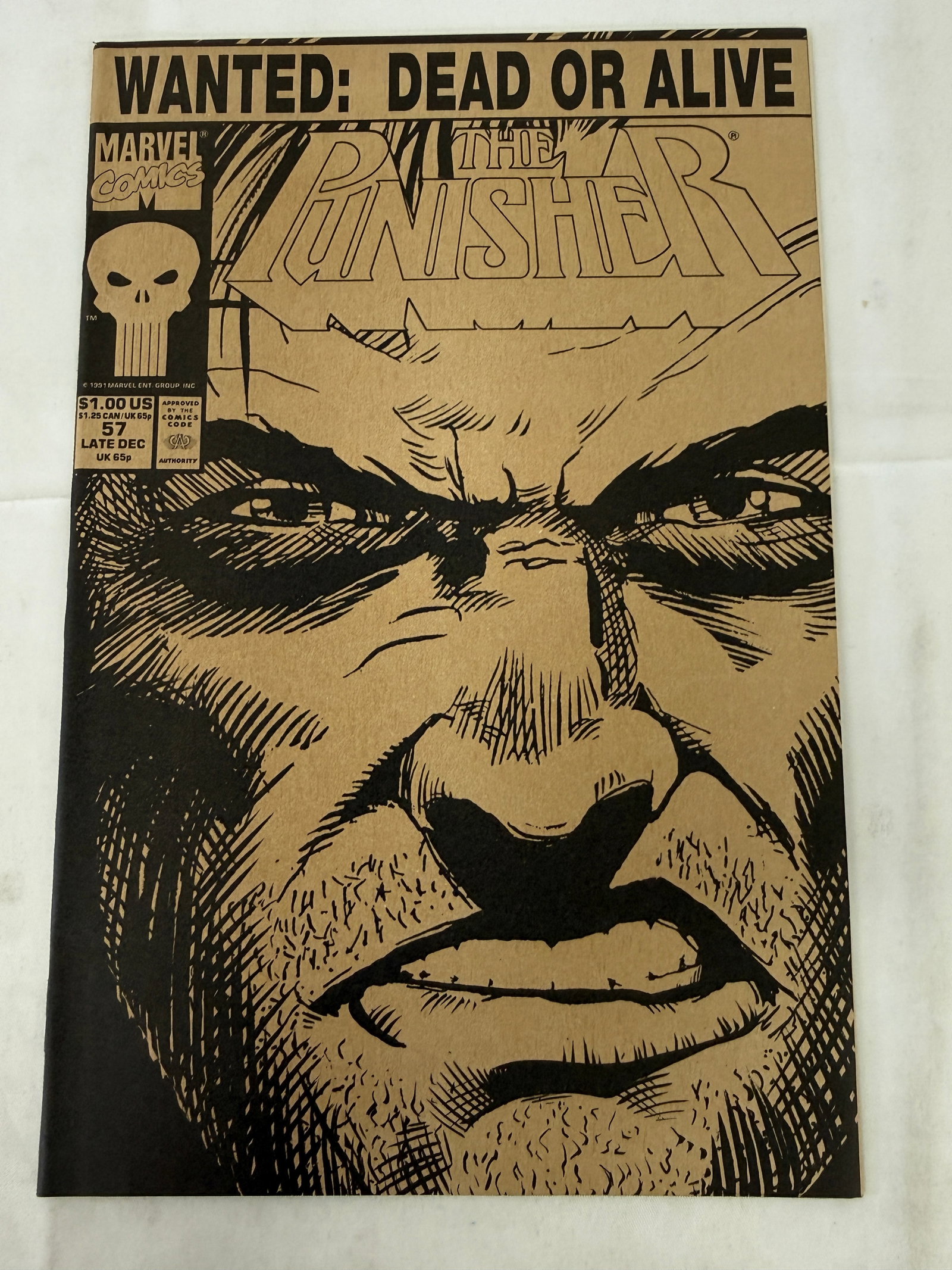 The Punisher Marvel Comics #57 Late Dec 1991 Gold Foil Wanted Dead or Alive Cover (1 of 2)