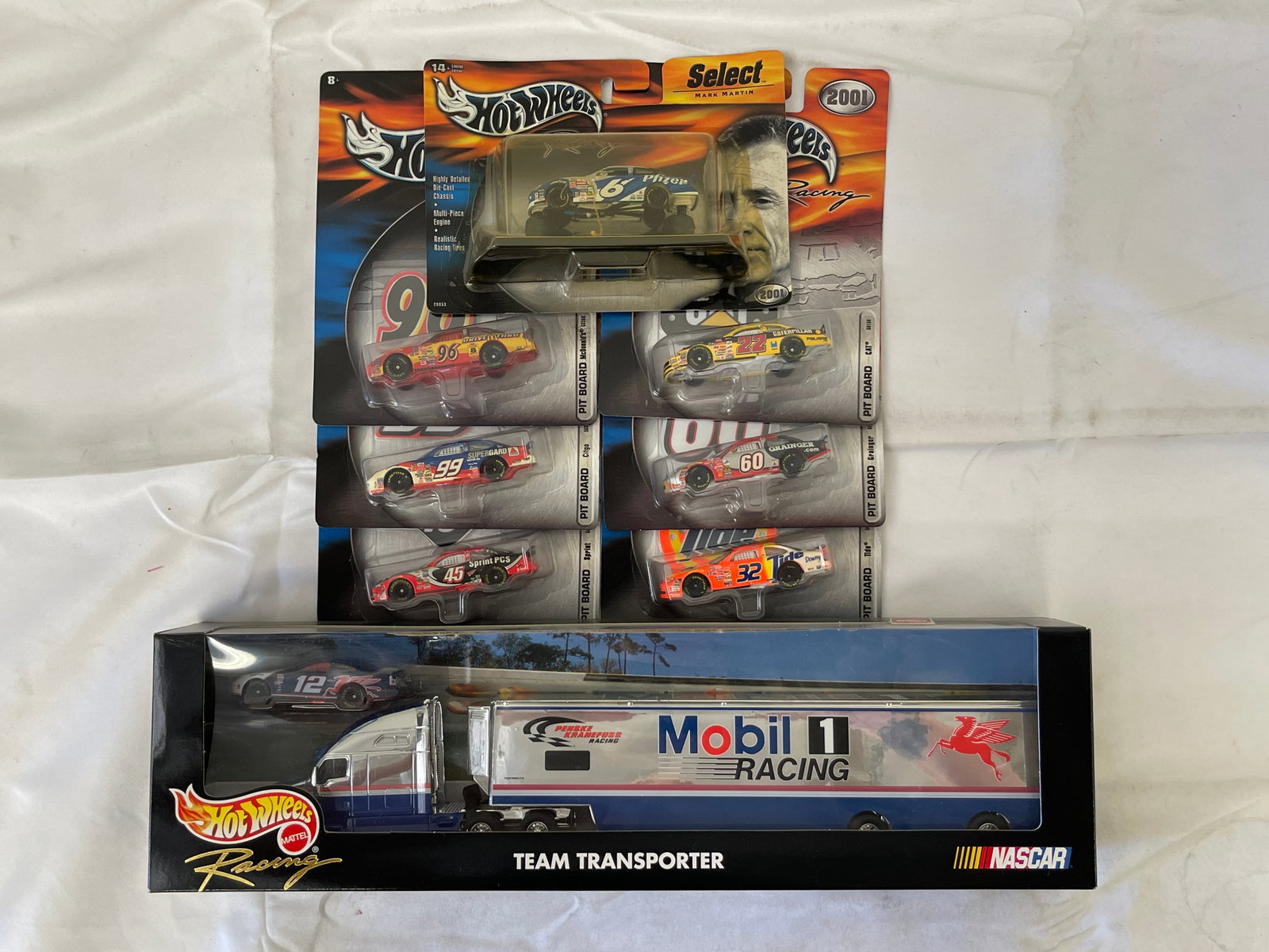 Hot Wheels NASCAR Racing 2001 Lot: Mobil 1 Transporter, Mark Martin #6 & 6 Cars (1 of 4)