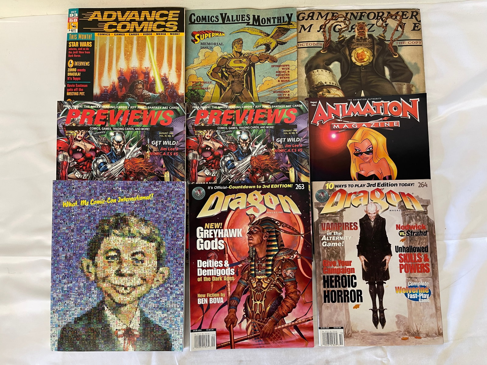 Vintage Gaming & Comics Magazine Lot: Dragon, Previews, Game Informer, Animation 9pc (1 of 4)