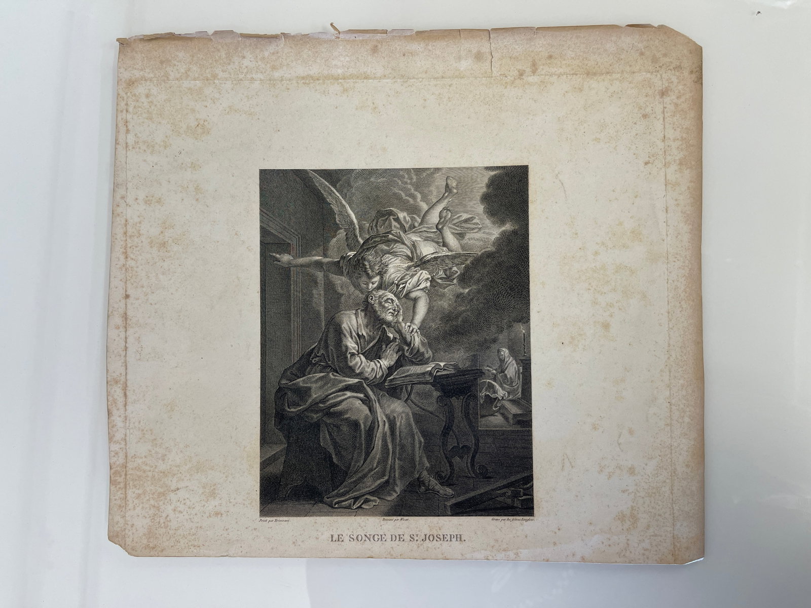 Le Songe de St. Joseph Antique Engraving After Trevisani, Freres Langlois: Le Songe de St. Joseph Antique Engraving After Trevisani, Freres Langlois