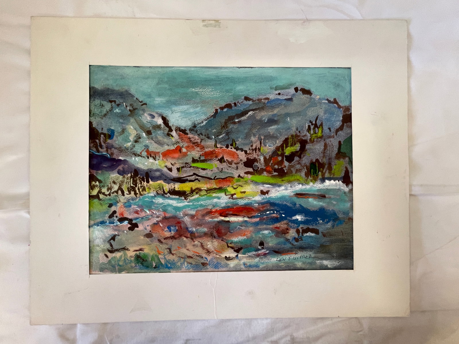 Len Fischler Original Abstract Landscape Watercolor Mixed Media Painting (1 of 5)