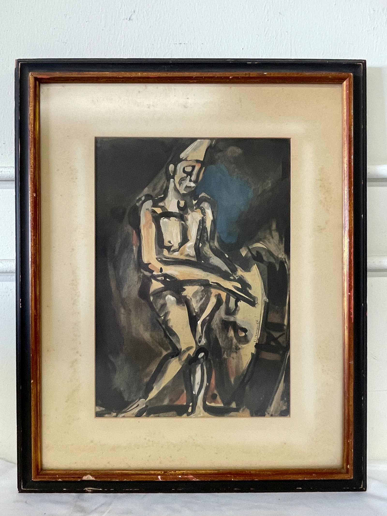 Georges Rouault Pierrot Clown Framed Watercolor Print Signed Mid-Century (1 of 7)
