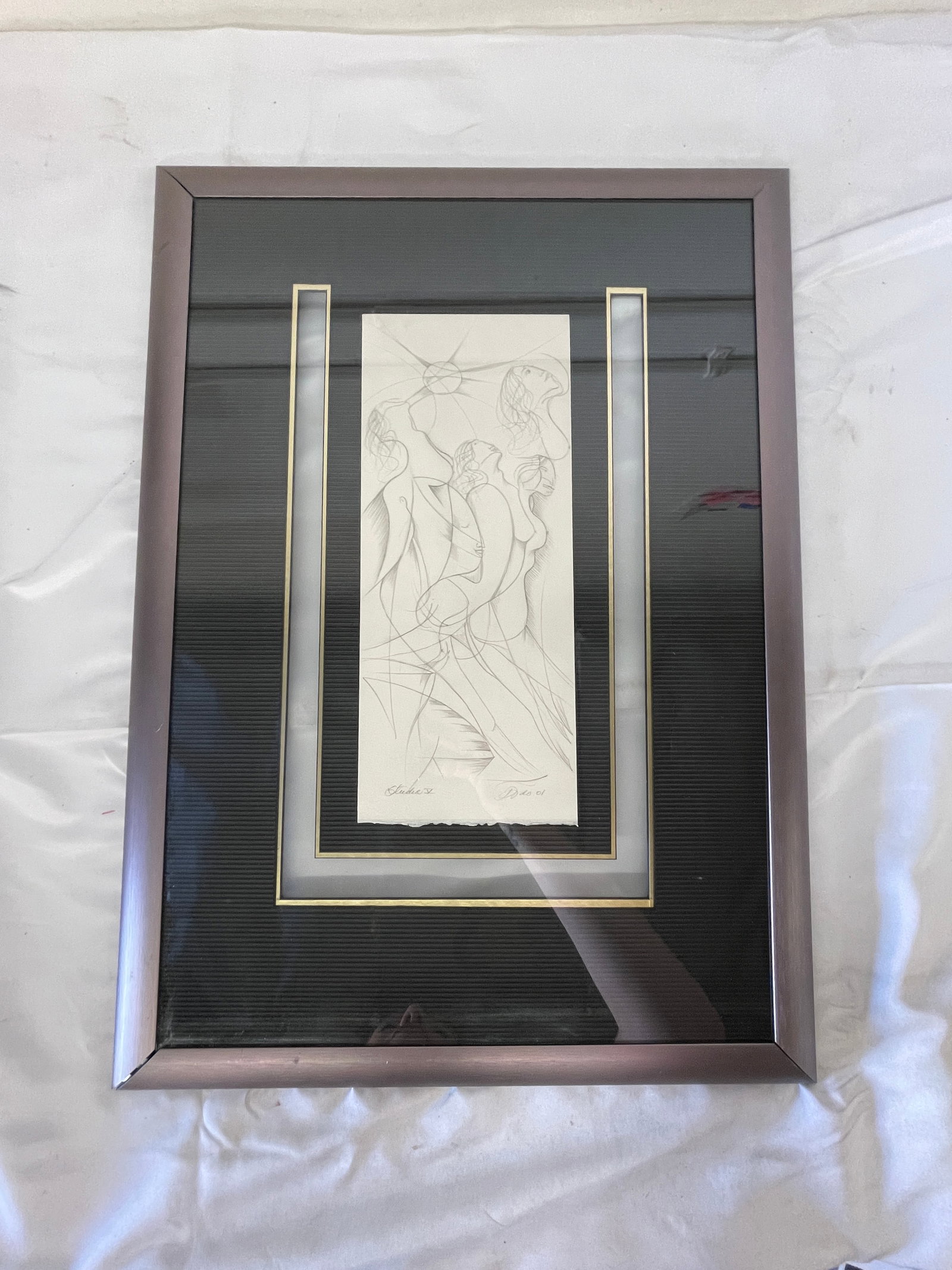 Studio X Figurative Nude Women Pencil Drawing Signed Dido 01 Framed: Studio X Figurative Nude Women Pencil Drawing Signed Dido 01 Framed
