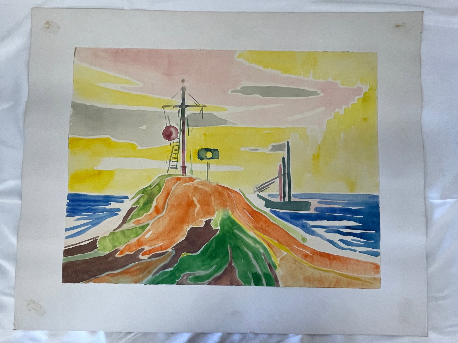 Albert Klatt 'Seezeichen' Nautical Watercolor on Paper, Expressionist Maritime Scene (1 of 6)