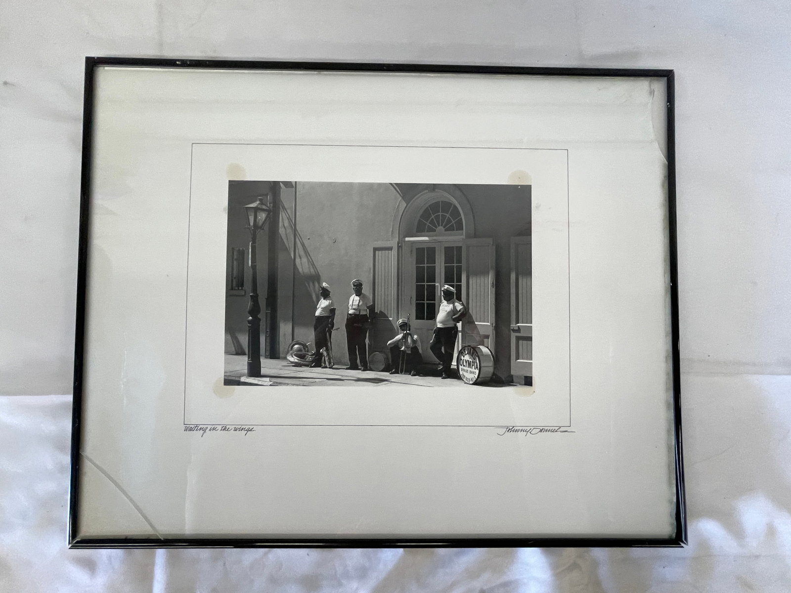 Dejan's Olympia Brass Band B&W Photo 'Waiting in the Wings' Signed Johnny Donnels: Dejan's Olympia Brass Band B&W Photo 'Waiting in the Wings' Signed Johnny Donnels