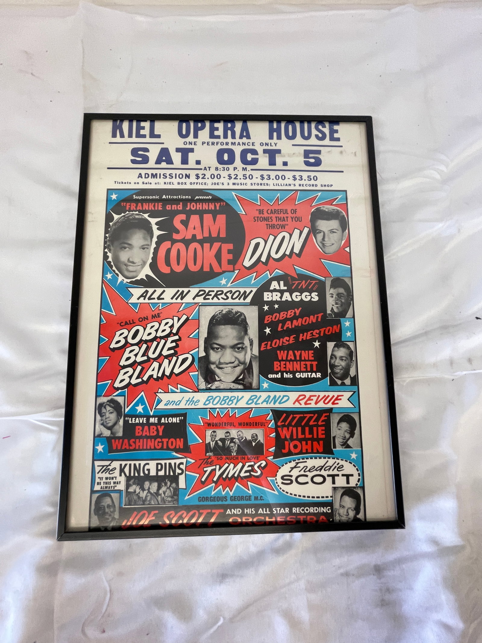 Sam Cooke Dion Bobby Blue Bland Kiel Opera House 1963 Concert Poster Framed: Sam Cooke Dion Bobby Blue Bland Kiel Opera House 1963 Concert Poster Framed