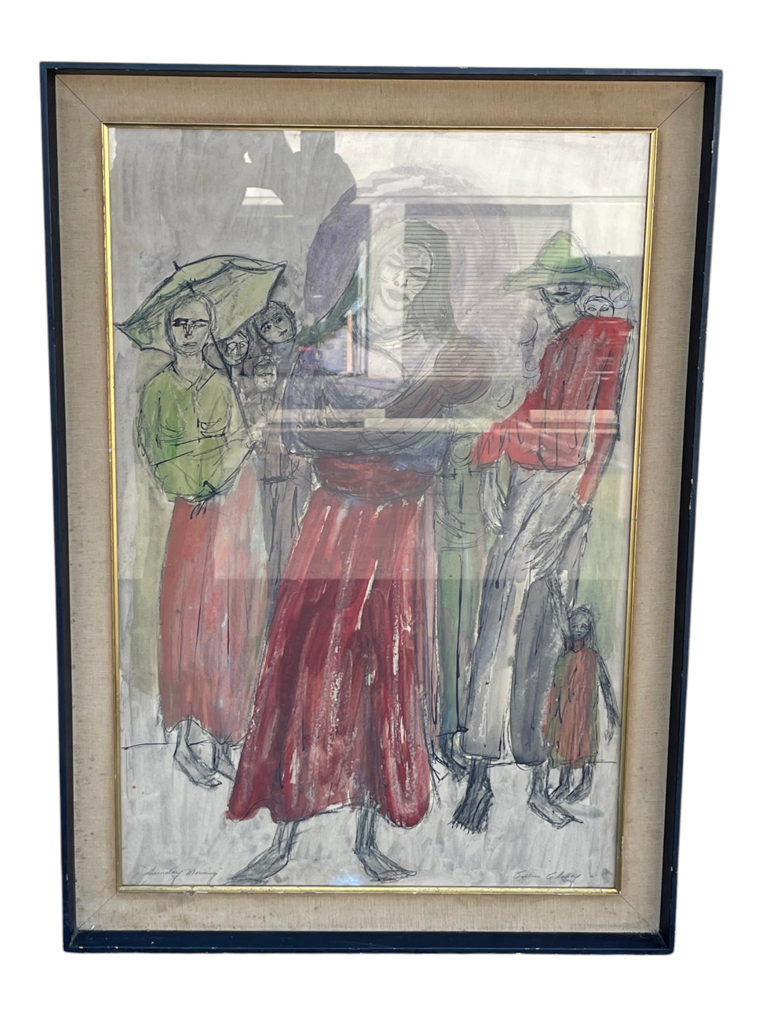 Collin Clancy 'Sunday Morning' Mixed Media Figurative Drawing, 1961 (1 of 7)