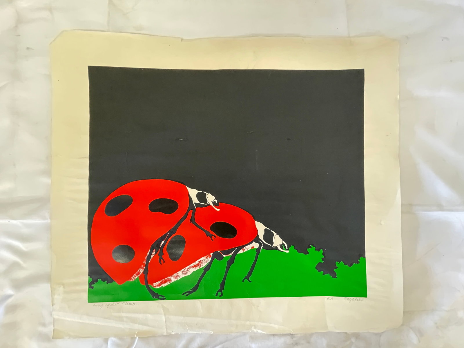 Tregelski 'Long Uphill Climb' Ladybug Serigraph Screen Print E.A.: Tregelski 'Long Uphill Climb' Ladybug Serigraph Screen Print E.A.