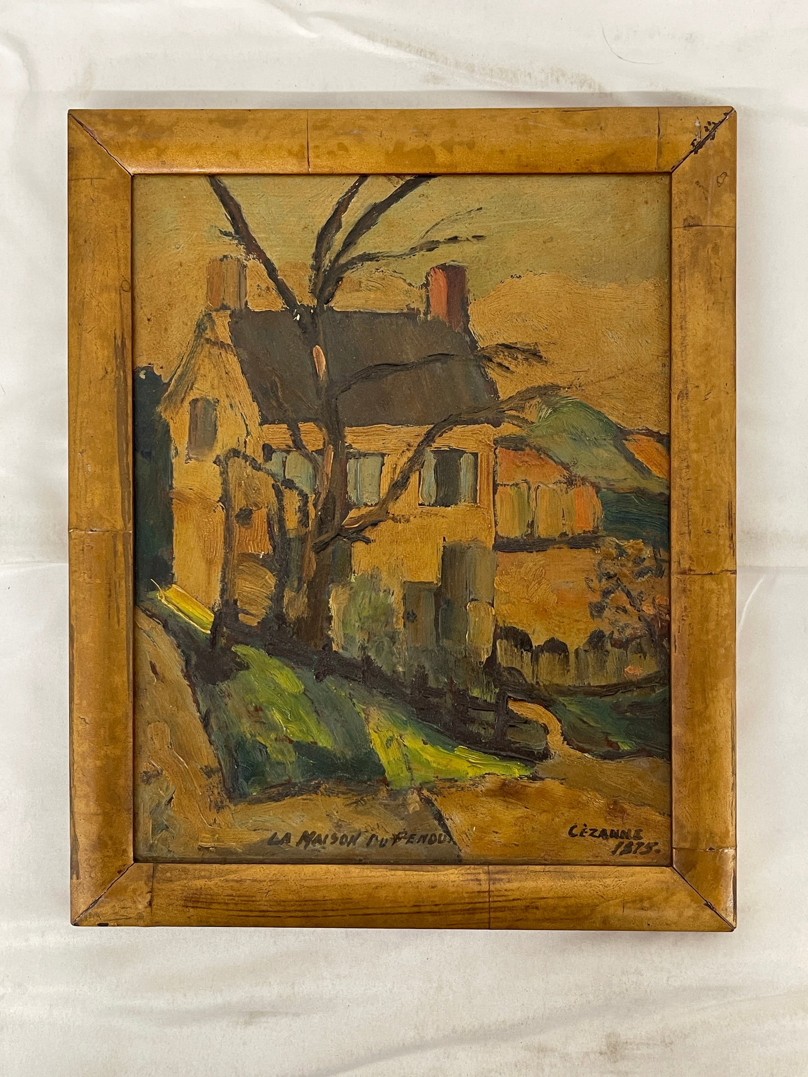 After Cézanne Oil on Board 'La Maison du Pendu' Signed & Dated 1875: After Cézanne Oil on Board 'La Maison du Pendu' Signed & Dated 1875