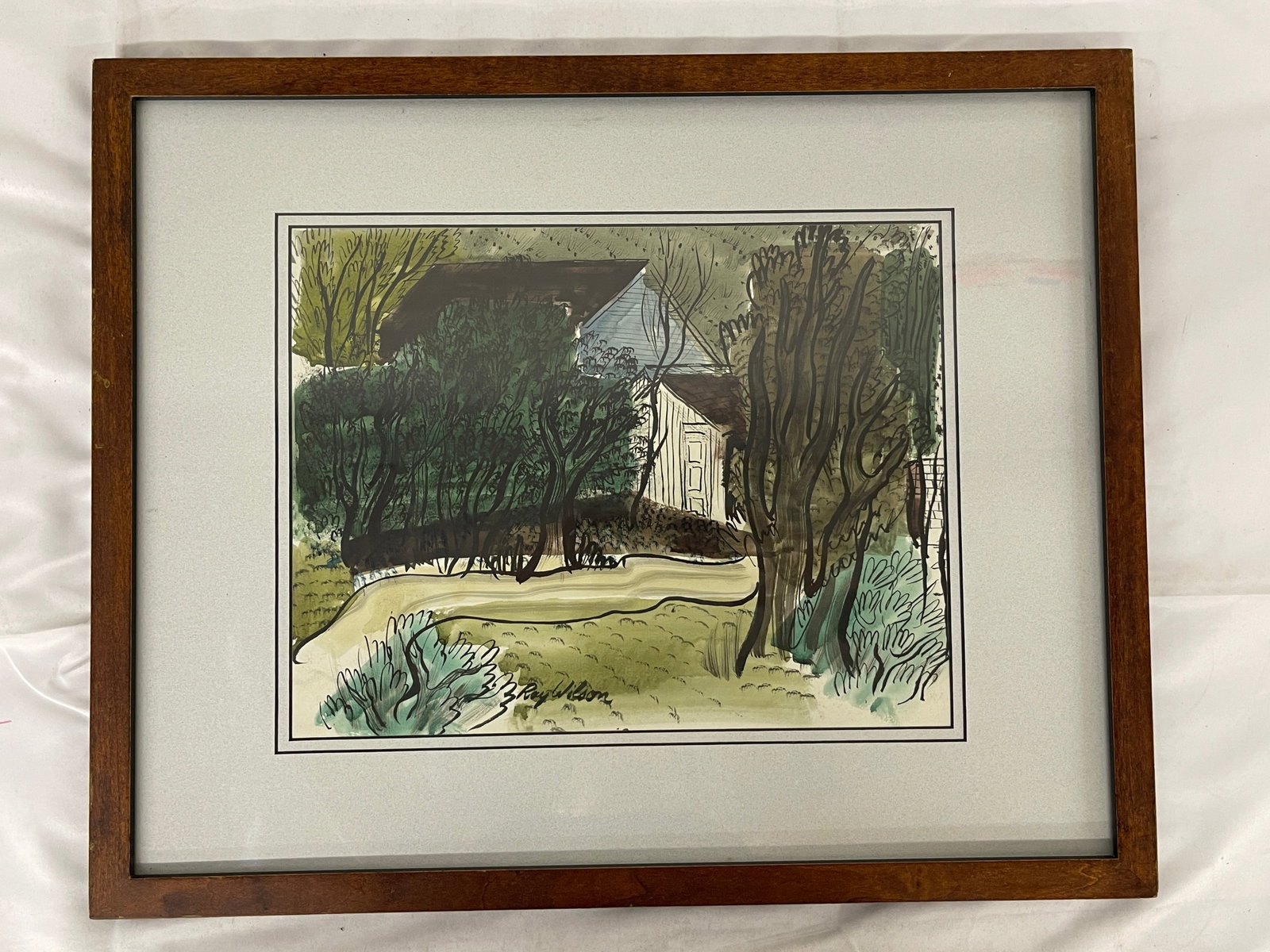Ray Wilson Original Watercolor & Ink Landscape Painting, Framed: Ray Wilson Original Watercolor & Ink Landscape Painting, Framed