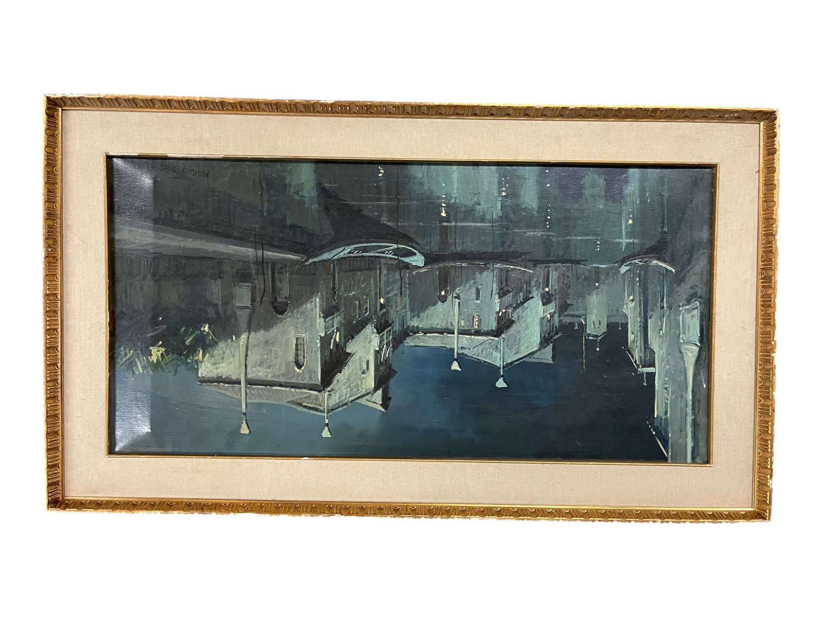 Marco Origo Italian Venice Canal Night Scene Oil on Canvas Painting: Marco Origo Italian Venice Canal Night Scene Oil on Canvas Painting
