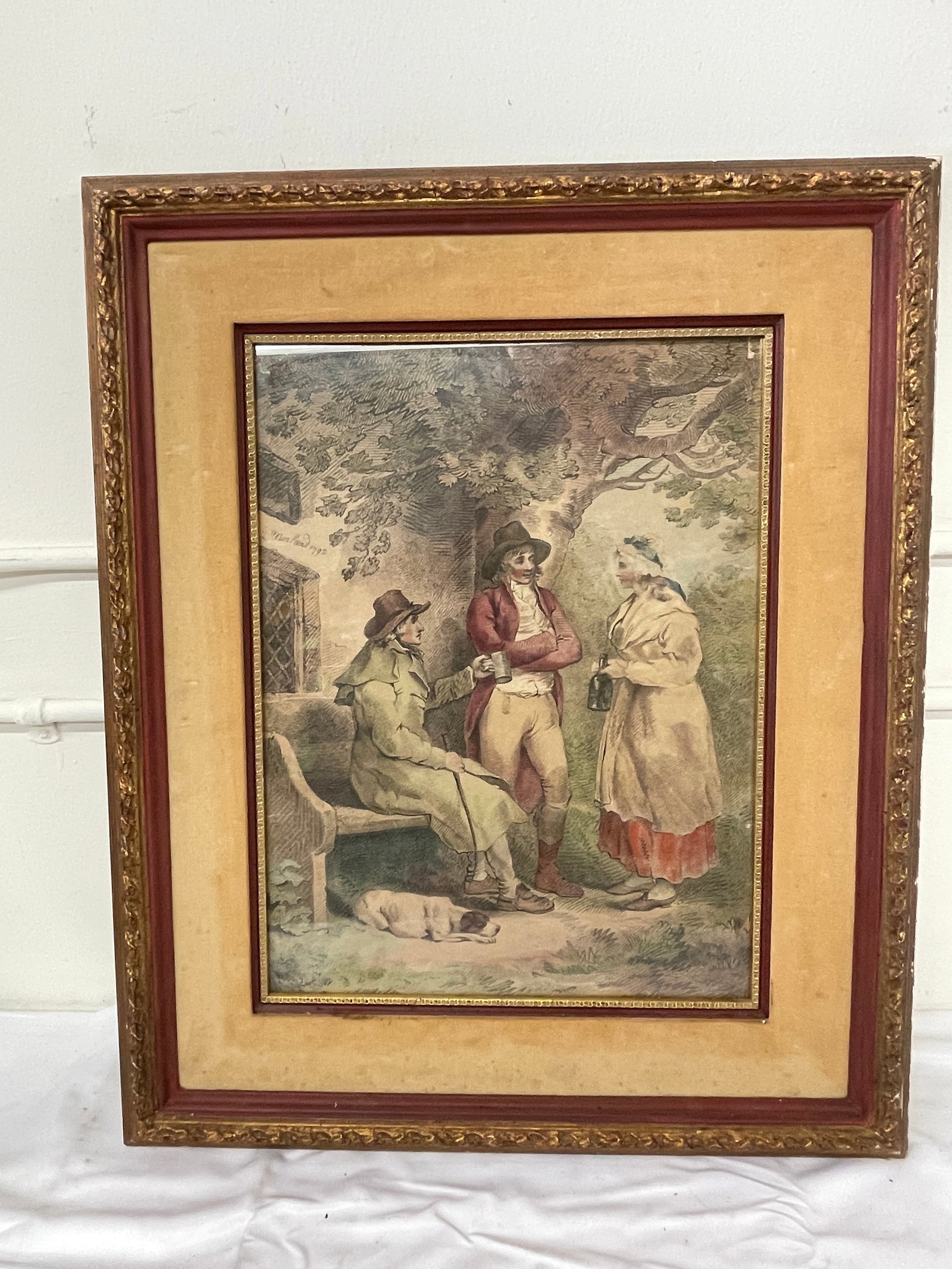 George Morland Hand-Colored Engraving Rural Scene with Figures, 1792 (1 of 4)