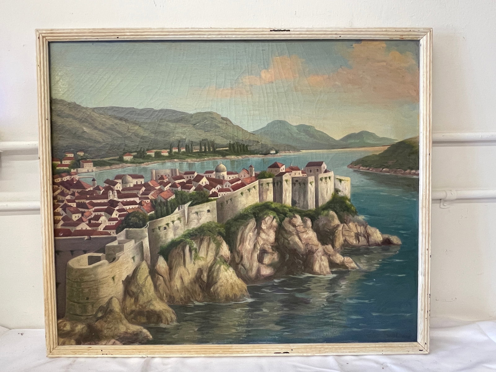 Niko Bodlovic Oil on Board Painting of Dubrovnik Old Town Croatia: Niko Bodlovic Oil on Board Painting of Dubrovnik Old Town Croatia