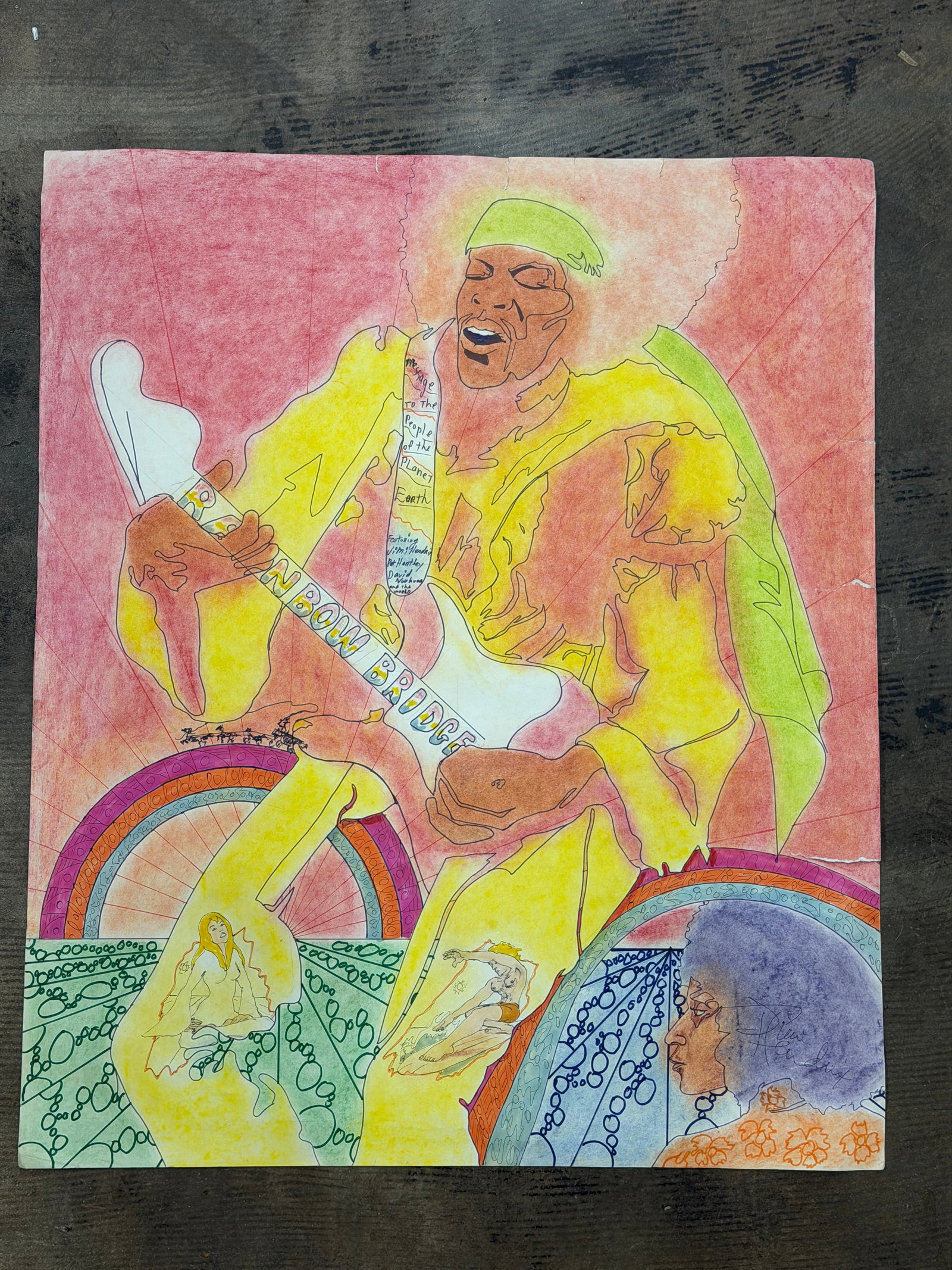 Jimi Hendrix Signed Rainbow Bridge Original Drawing by Dwight Russ (1 of 8)