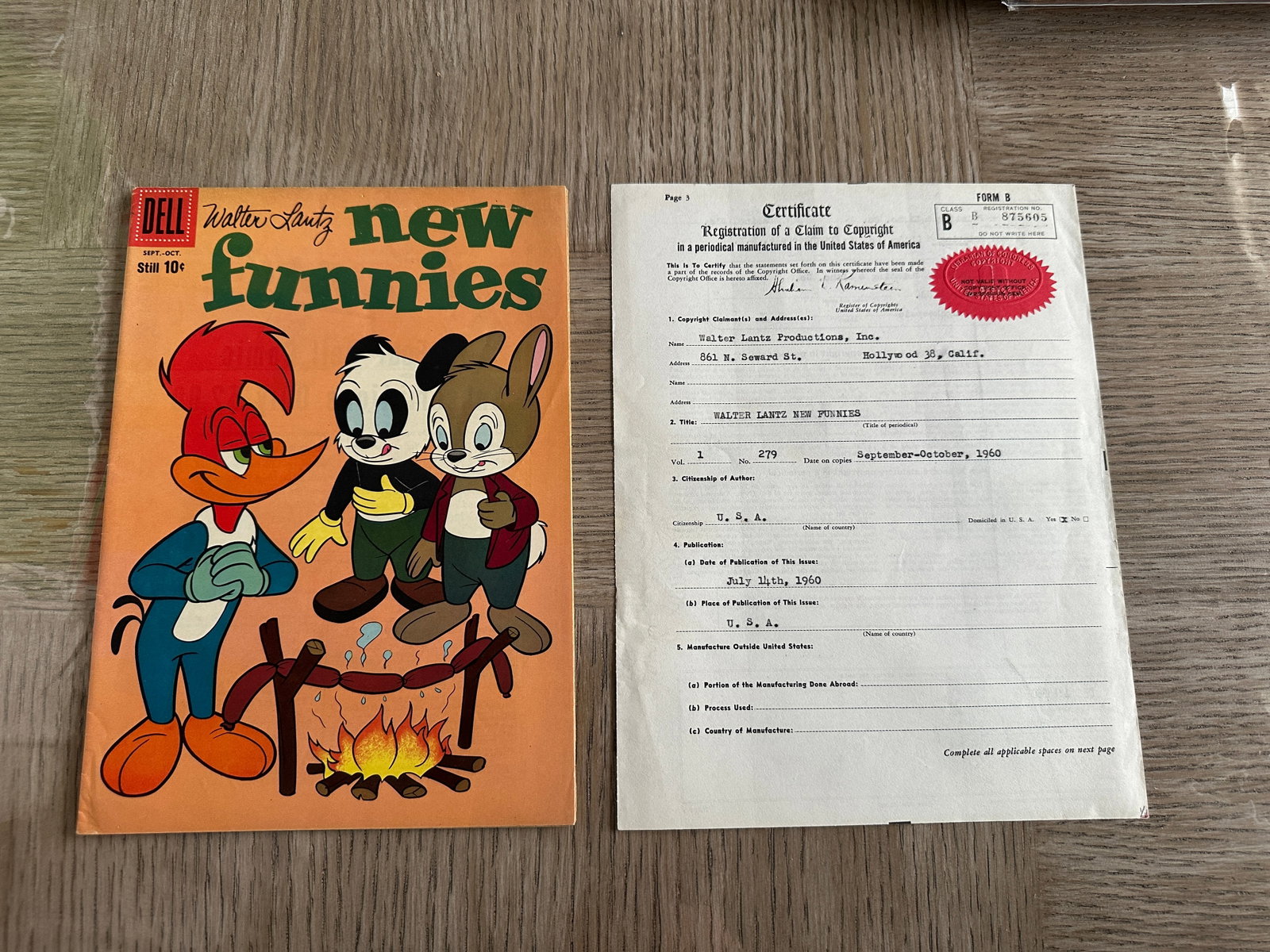 Walter Lantz New Funnies #279 Dell Comic 1960 w/ Original Copyright Certificate (1 of 5)