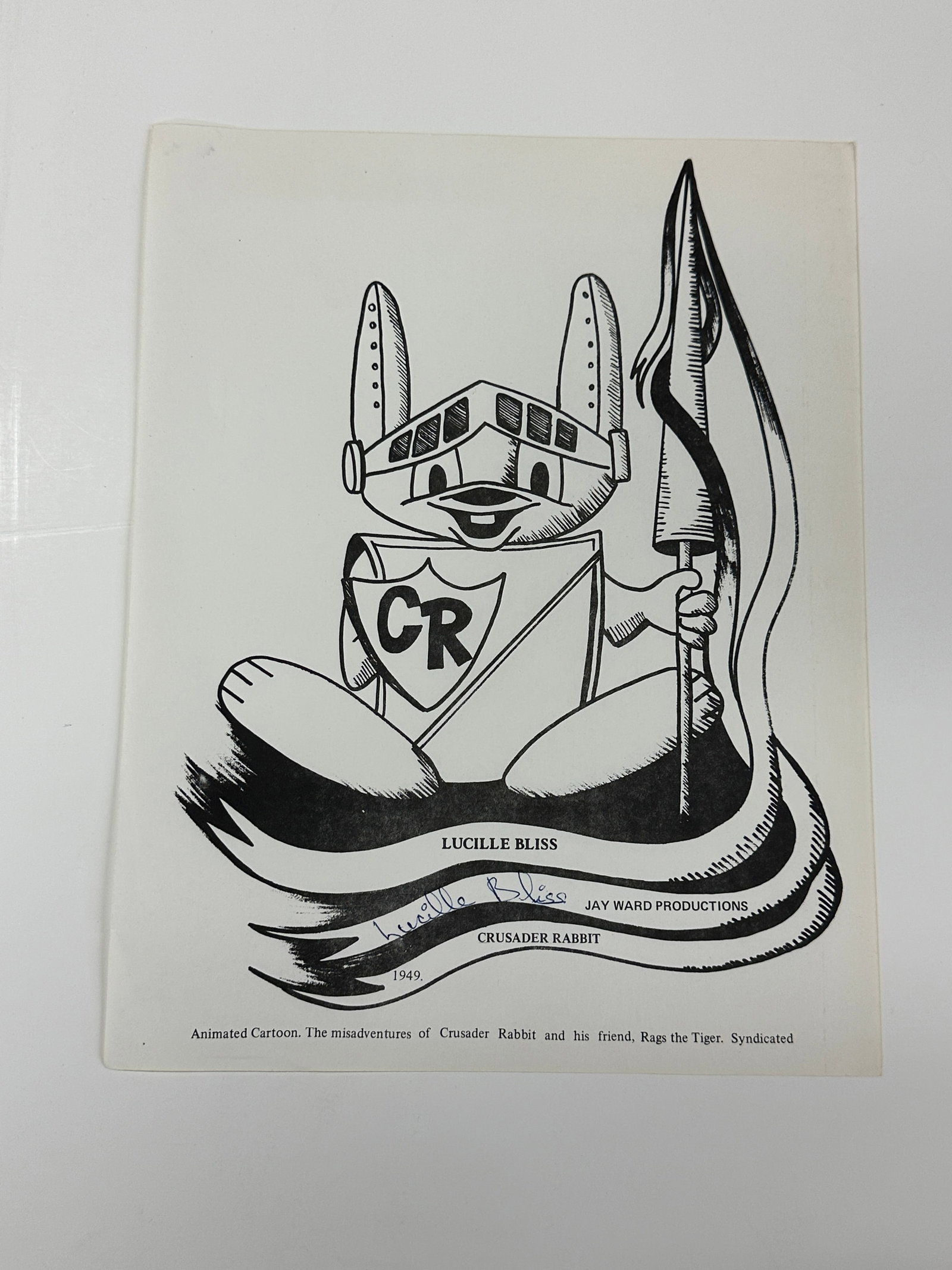 Crusader Rabbit Jay Ward Productions 1949 Signed Lucille Bliss Print Page (1 of 5)