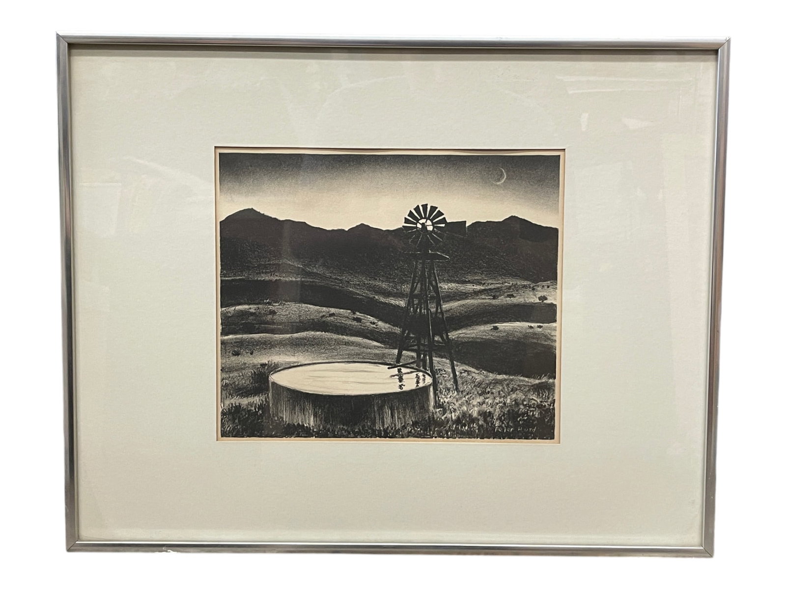 Peter Hurd Lithograph Desert Windmill & Water Tank Southwestern Landscape (1 of 4)