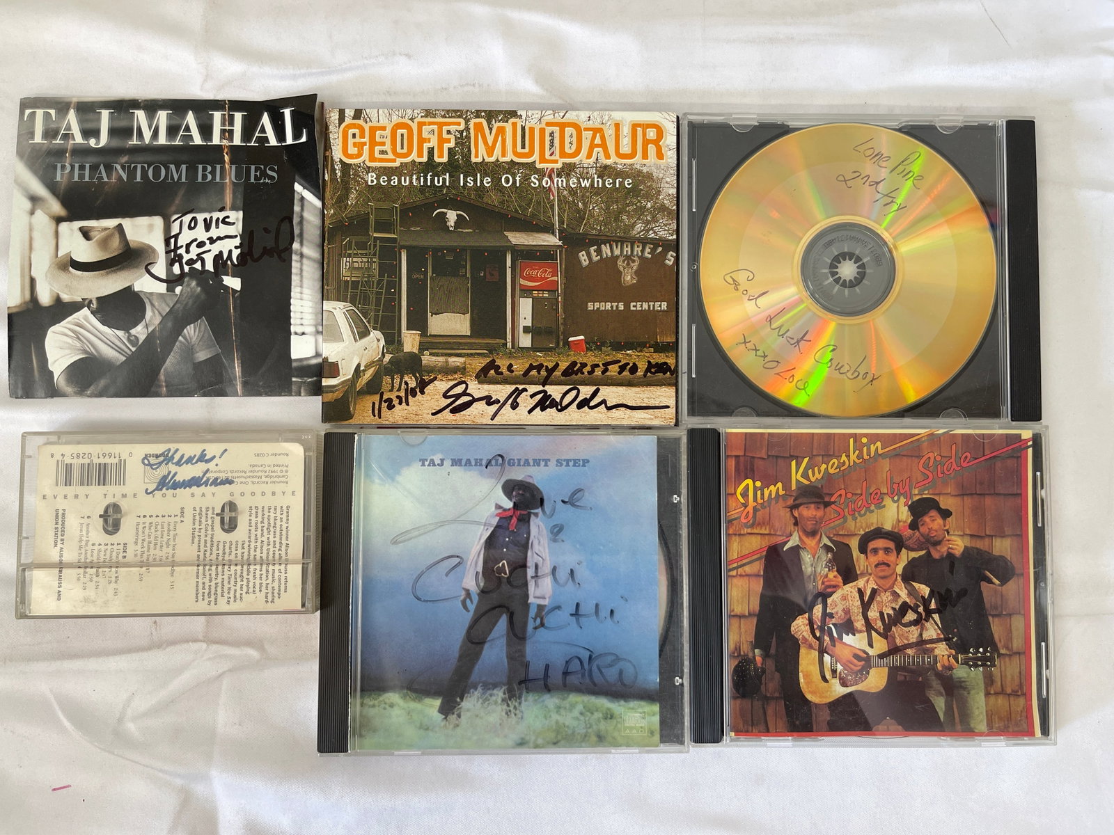 Signed Blues/Folk CD & Cassette Lot: Taj Mahal, Geoff Muldaur, Jim Kweskin, Alison Krauss: Signed Blues/Folk CD & Cassette Lot: Taj Mahal, Geoff Muldaur, Jim Kweskin, Alison Krauss