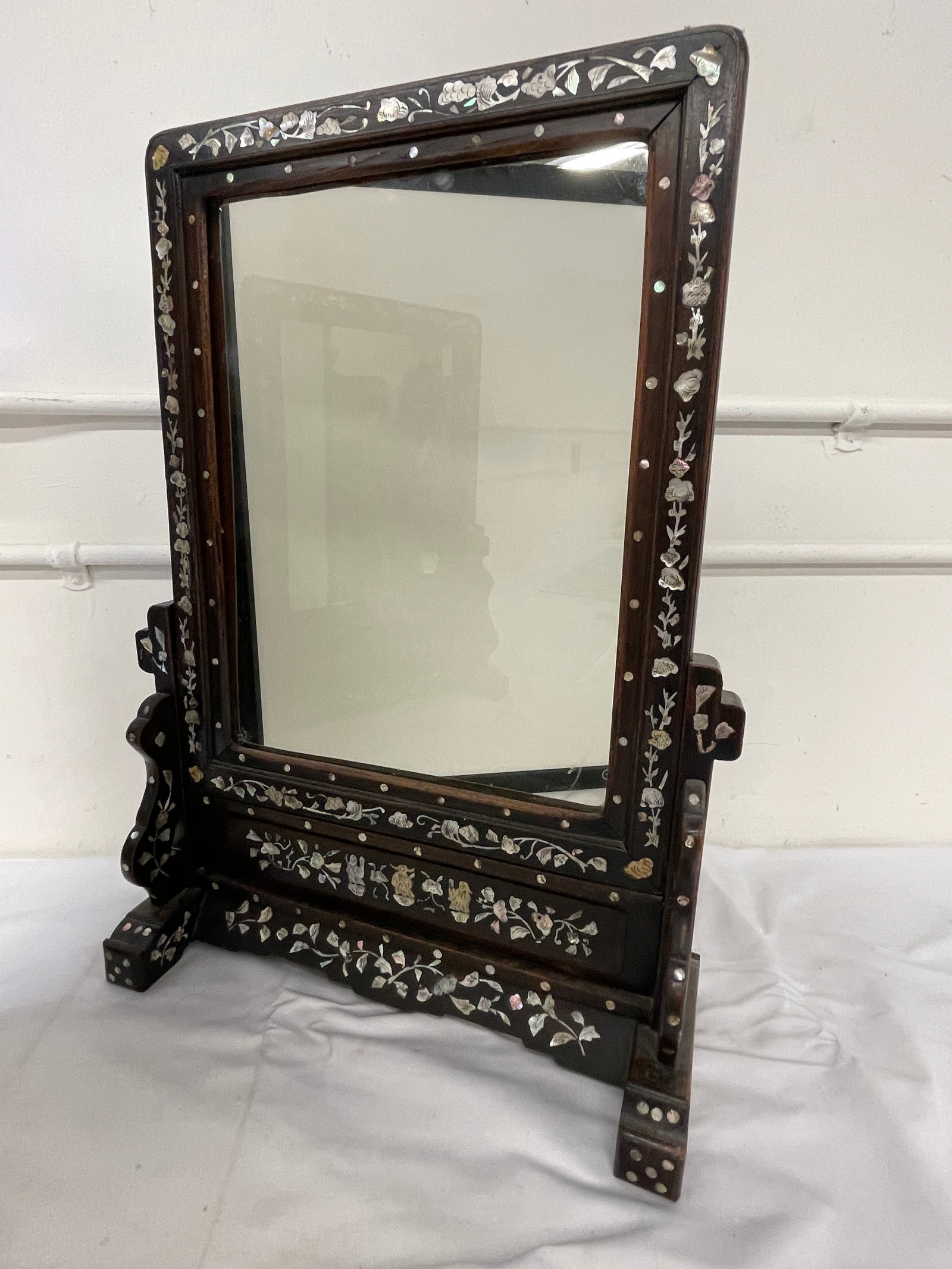 Chinese Hardwood Tilting Table Mirror with Mother-of-Pearl Inlay, 19th Century (1 of 6)