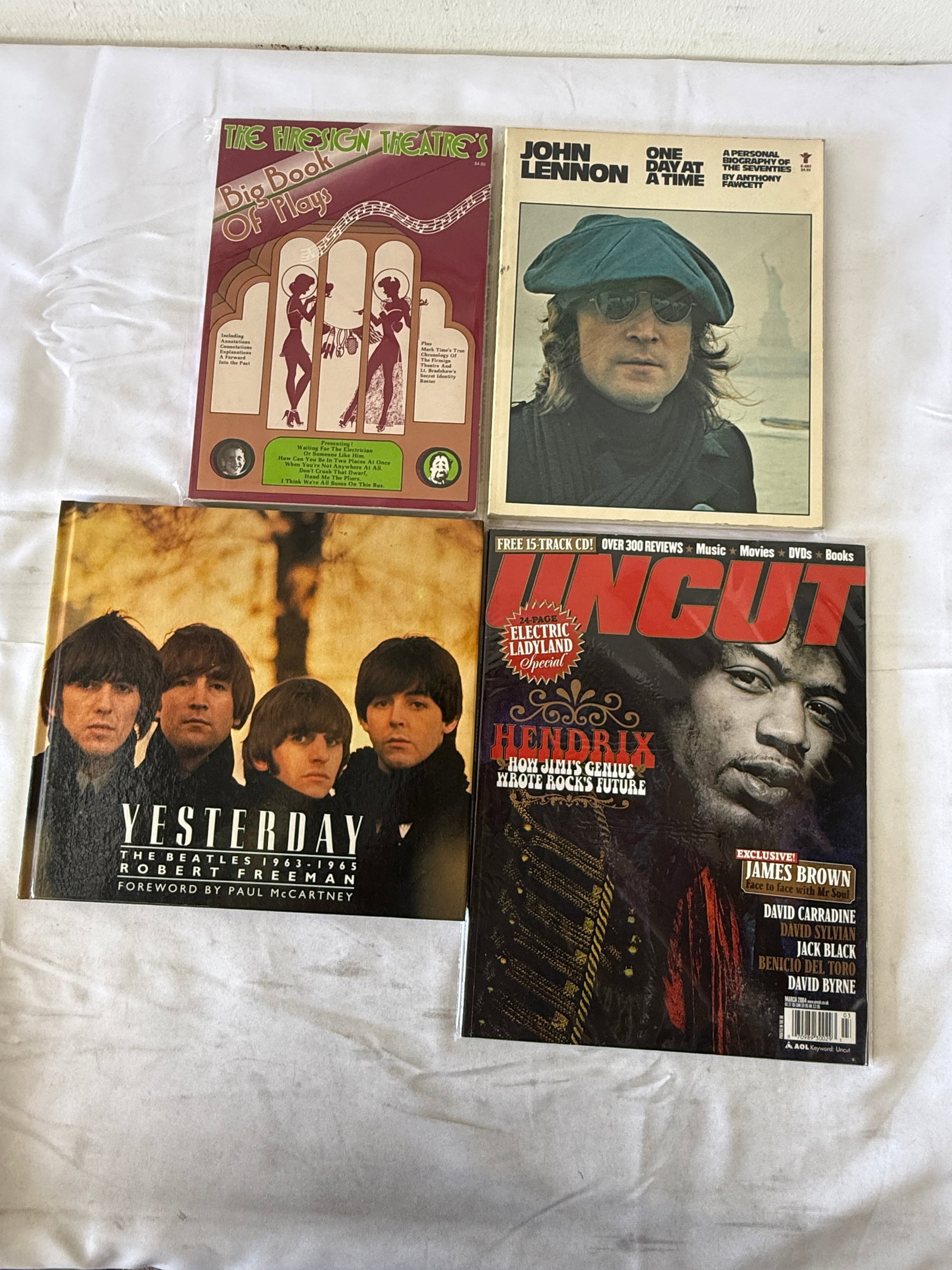 Rock Music Books & Magazine Lot: Beatles, John Lennon, Hendrix, Fresign Theatre (1 of 3)