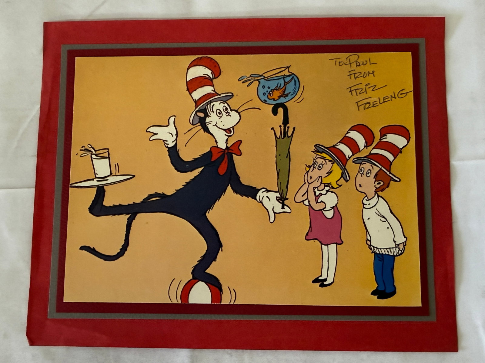 Friz Freleng Signed Cat in the Hat Dr. Seuss Animation Cel Print To Paul (1 of 3)