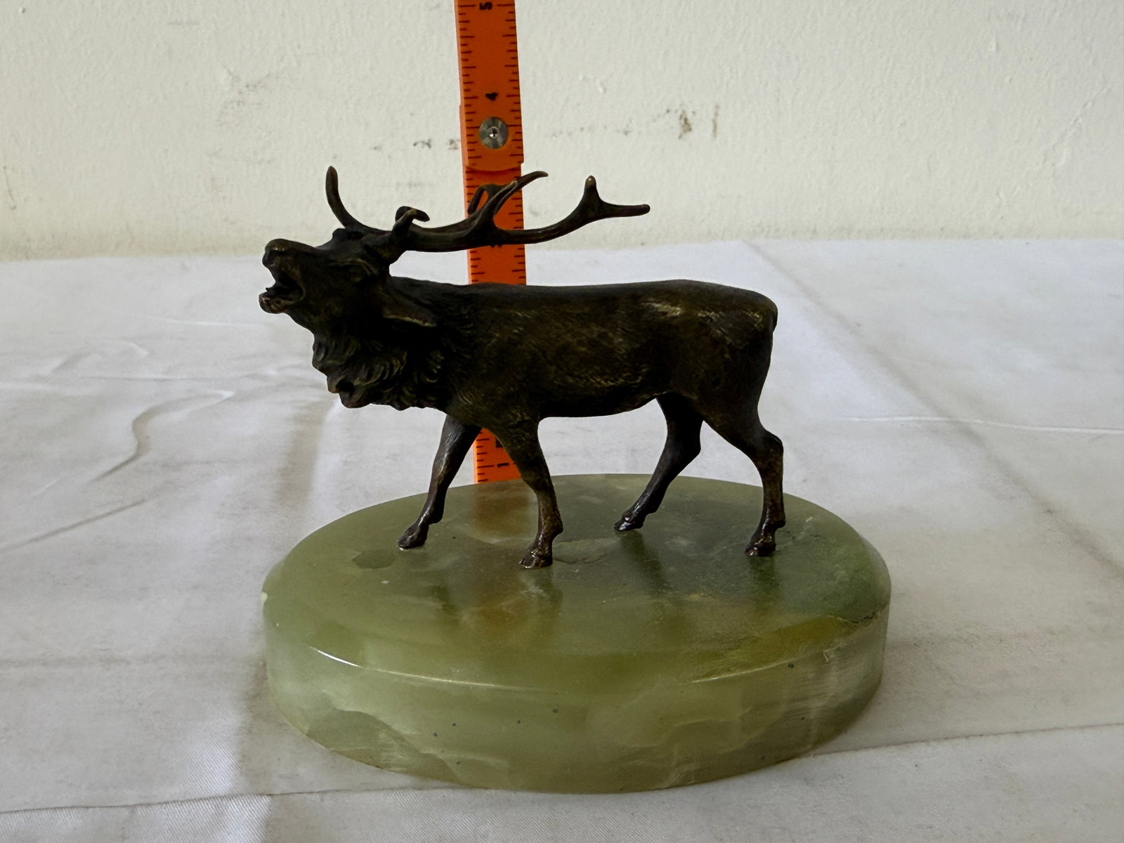 Bronze Bugling Elk Stag Figurine Sculpture on Green Onyx Marble Base (1 of 3)
