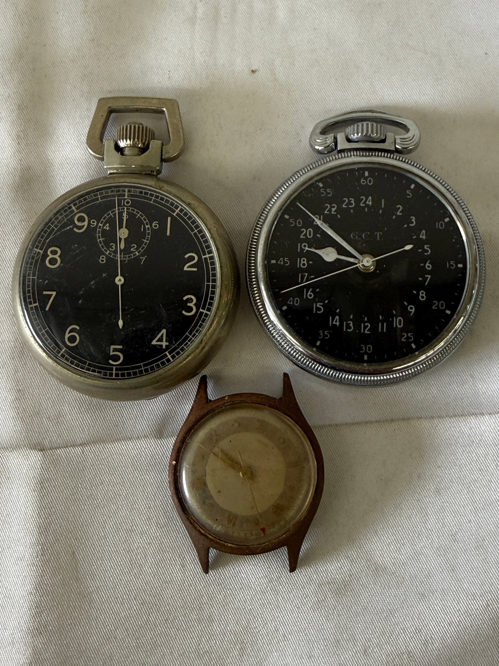 WWII Military Pocket Watch Lot: Hamilton GCT AN-5740 & Stopwatch, 3 Pieces (1 of 2)