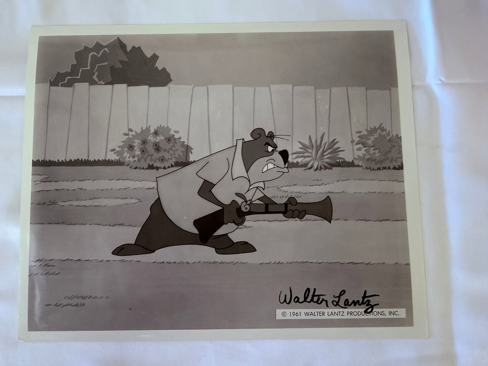 Walter Lantz Productions 1961 Signed Animation Cel Bear Character with Gun (1 of 2)