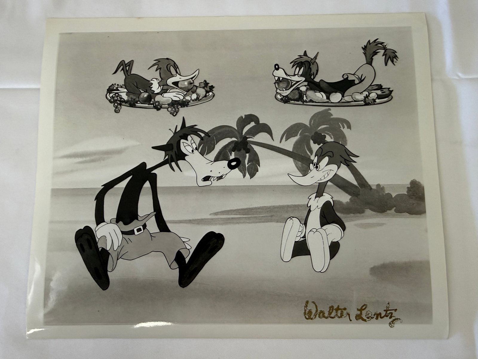 Walter Lantz Signed Animation Cel Wolf Characters Beach Scene (1 of 3)