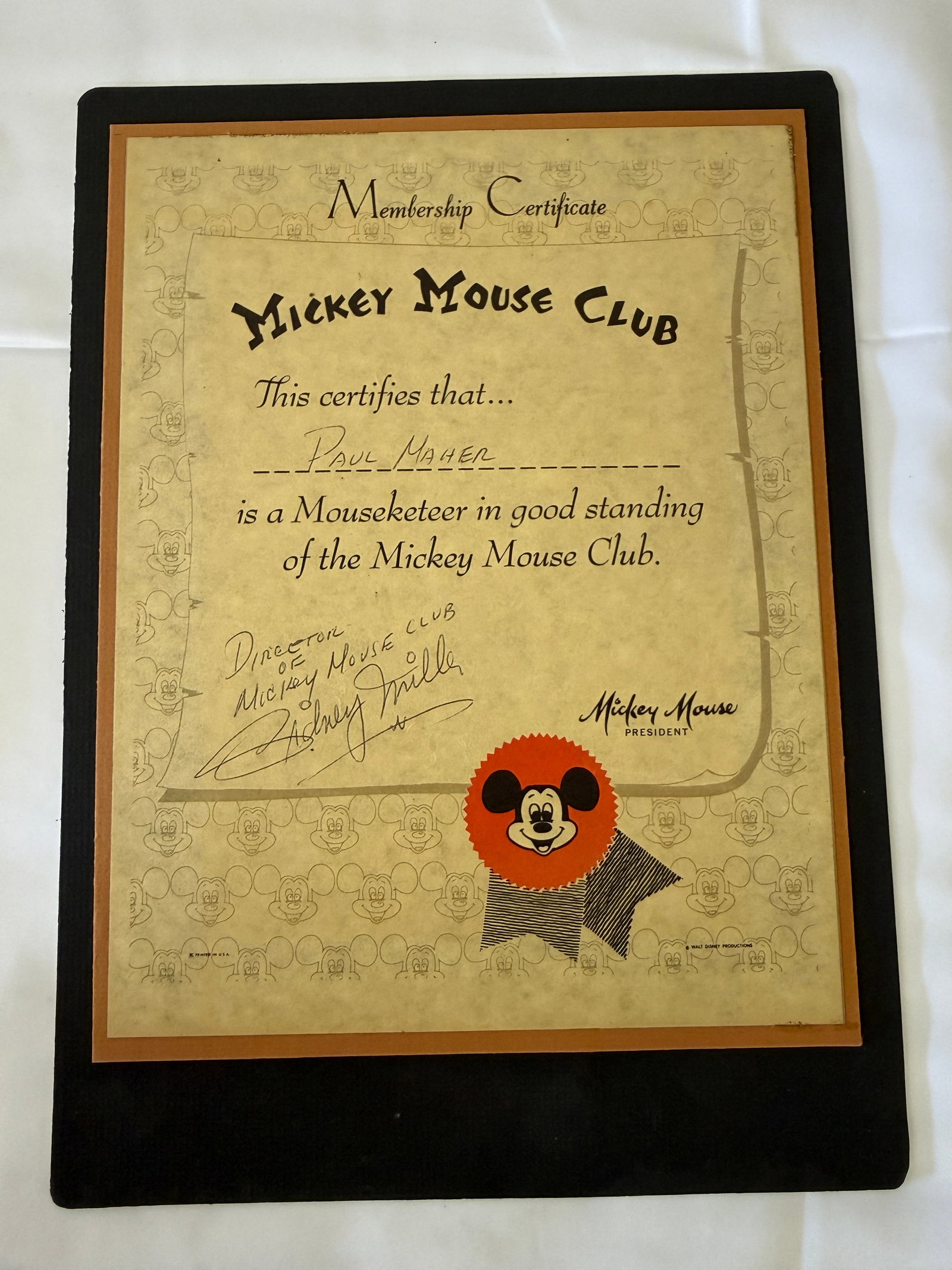 Mickey Mouse Club Original Membership Certificate Signed Sidney Miller Disney (1 of 3)