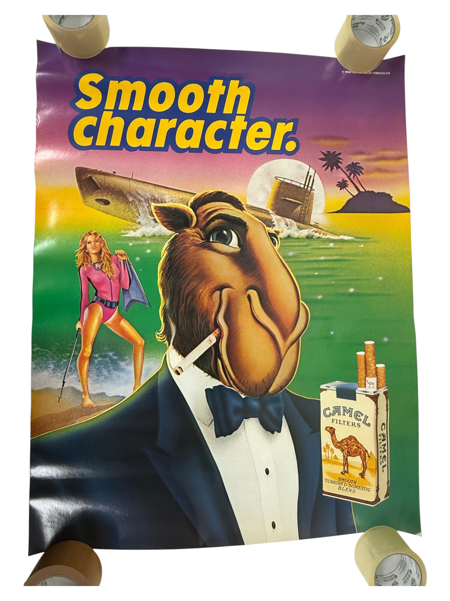 Joe Camel R.J. Reynolds 1990 Camel Filters Smooth Character Advertising Poster (1 of 2)