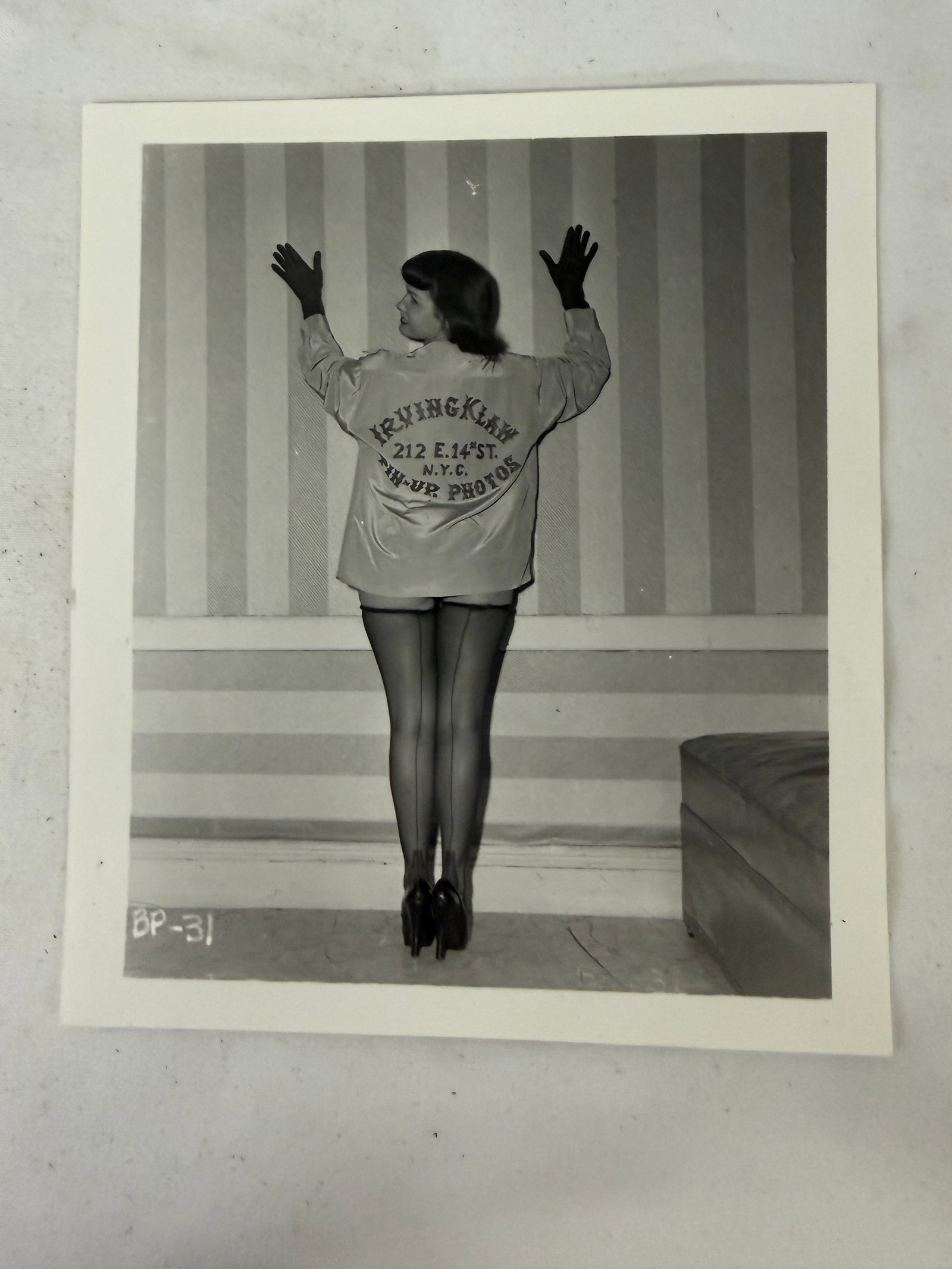 Vintage 1950s Irving Klaw Bettie Page Original B&W Pin Up Photograph: Vintage 1950s Irving Klaw Bettie Page Original B&W Pin Up Photograph. 3" x 5". Printed from the original negative.