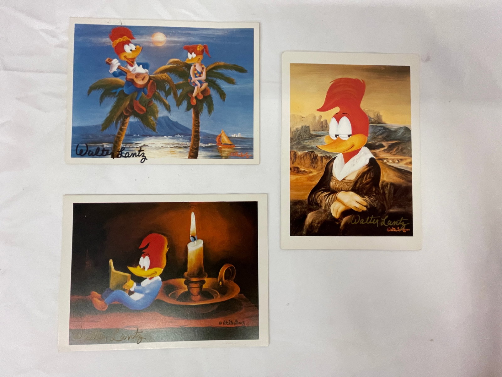 Woody Woodpecker Walter Lantz Signed Art Postcards Set of 3 with Envelopes: Woody Woodpecker Walter Lantz Signed Art Postcards Set of 3 with Envelopes