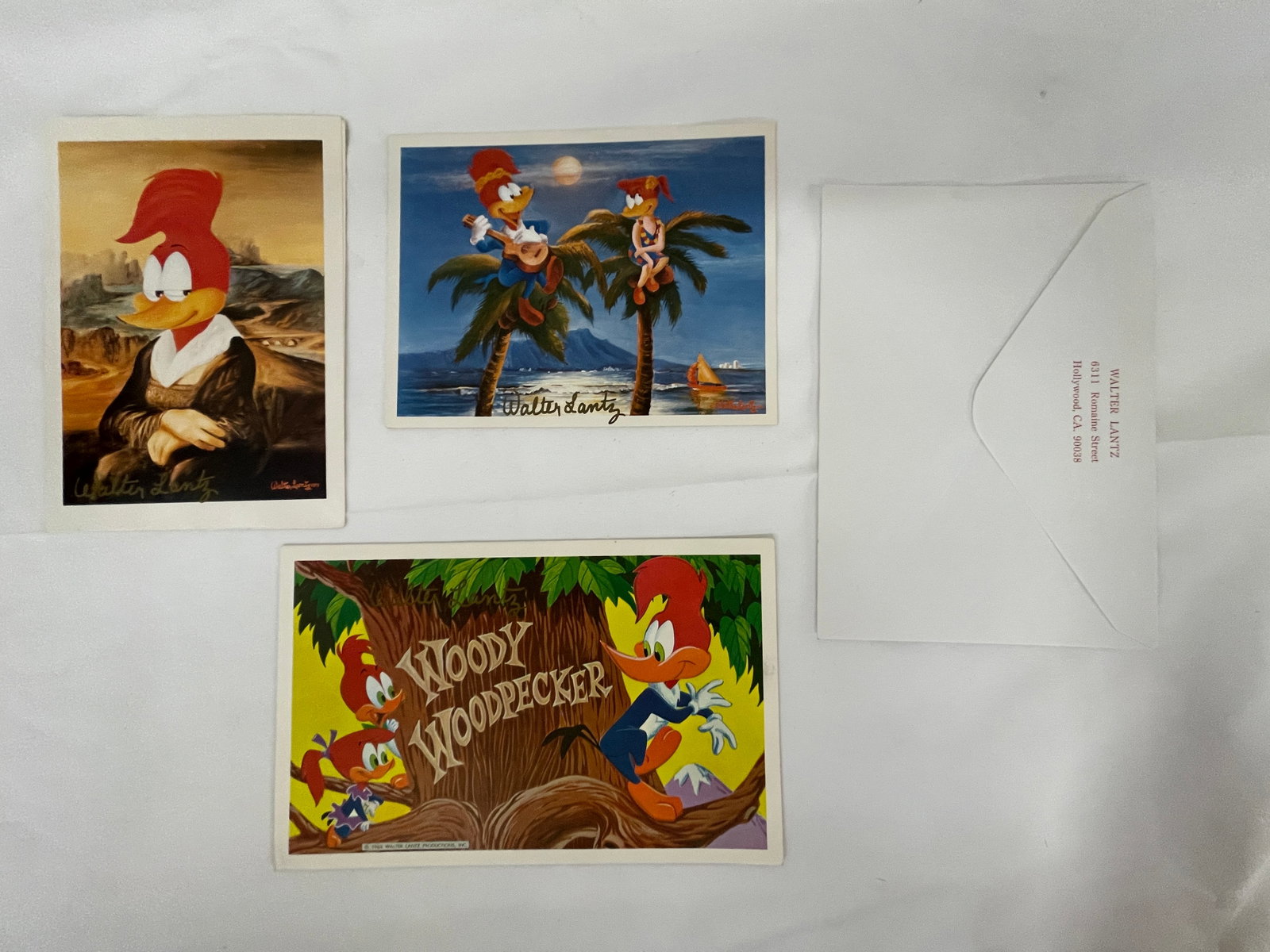 Woody Woodpecker Walter Lantz Signed Postcards & Envelope Set of 3 Cards: Woody Woodpecker Walter Lantz Signed Postcards & Envelope Set of 3 Cards