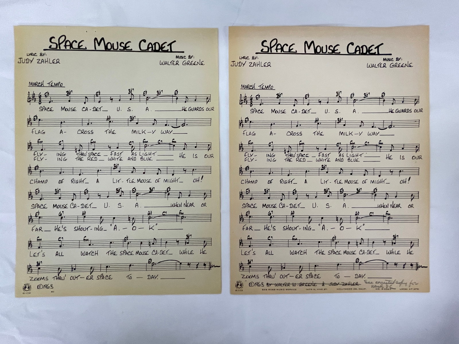 Space Mouse Cadet 1963 Original Handwritten Sheet Music Scores by Greene & Zahler (1 of 7)