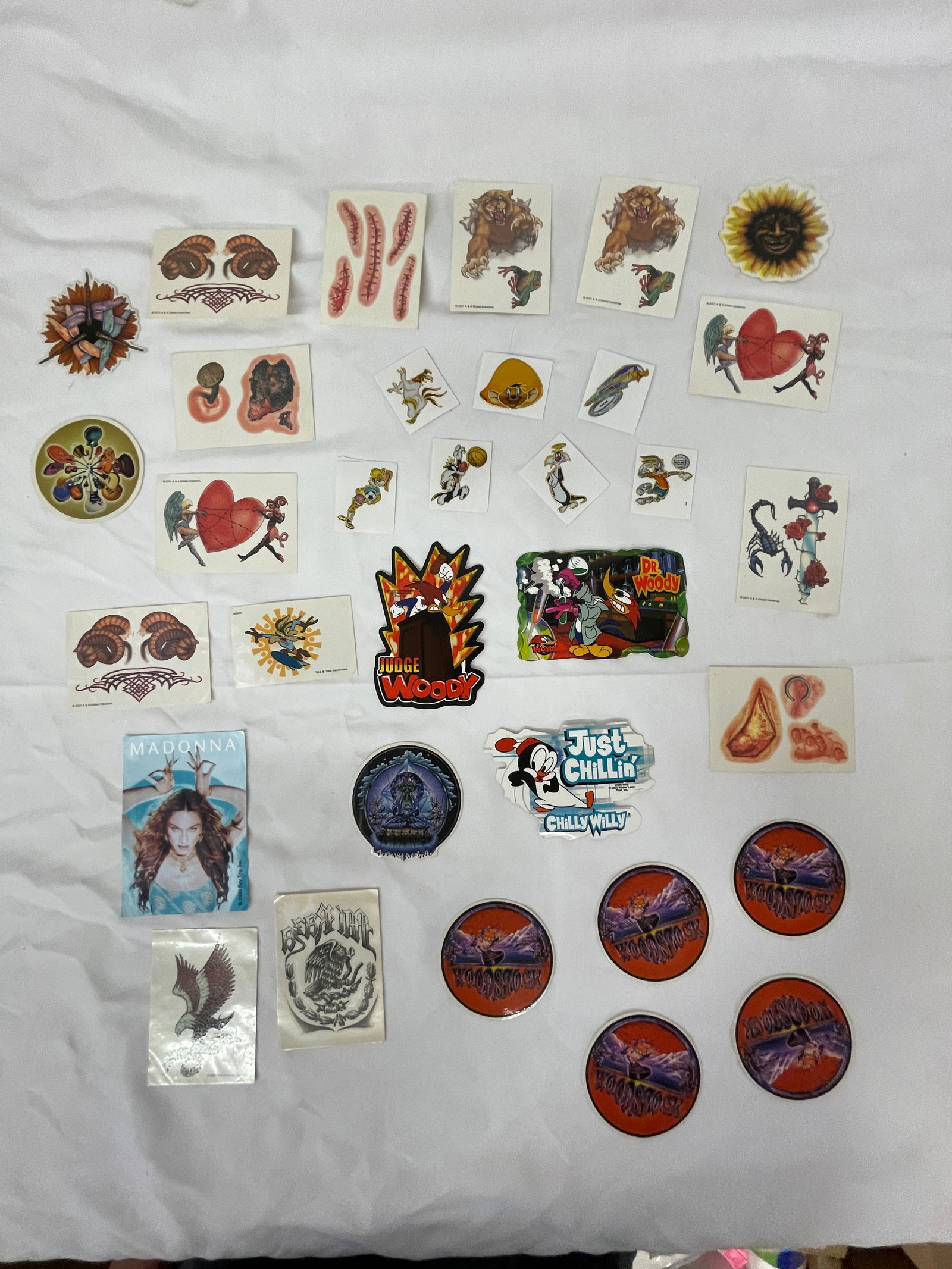 Woody Woodpecker Chilly Willy Woodstock Madonna Vintage Sticker & Tattoo Lot (1 of 6)