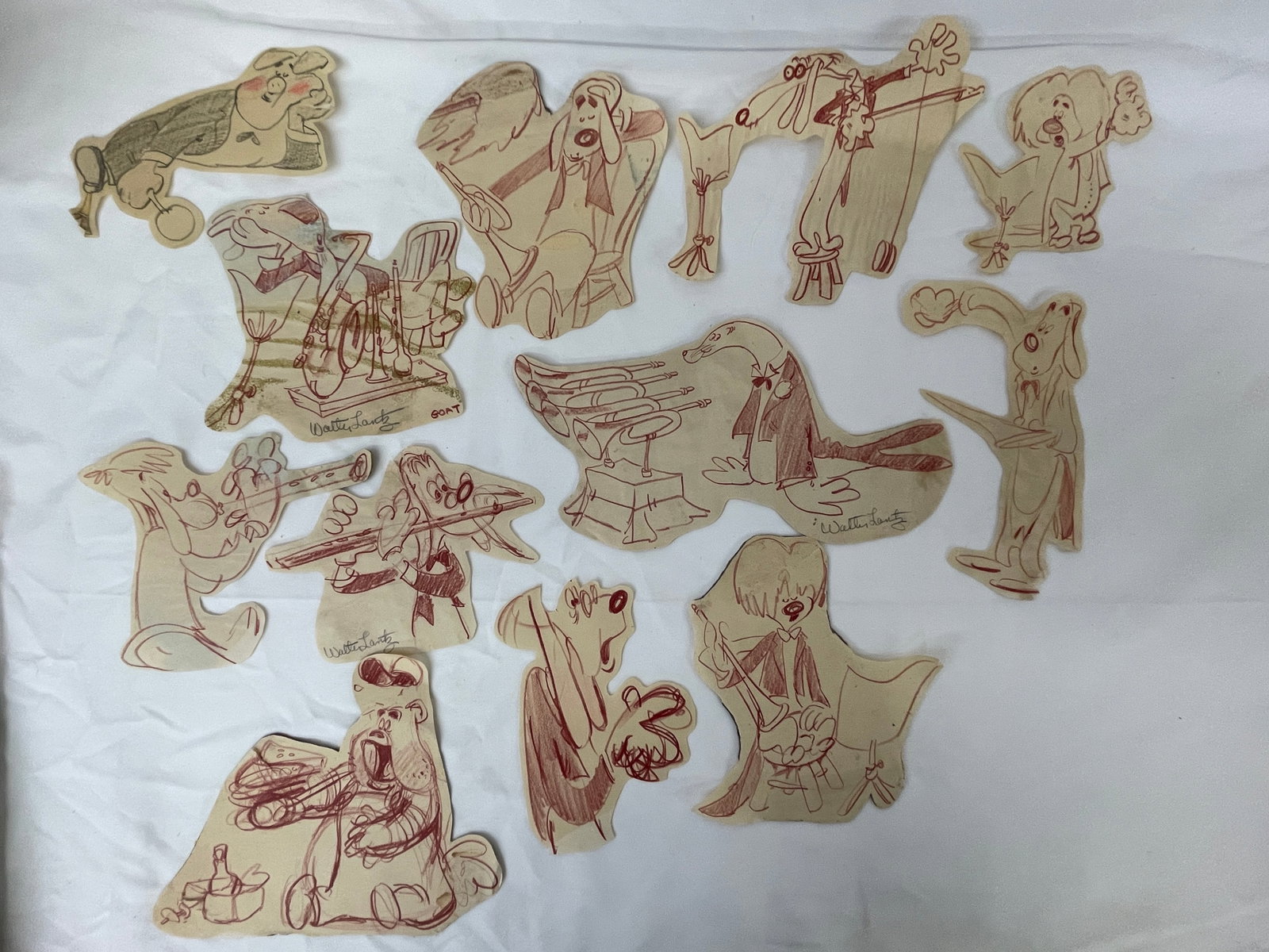 Walter Lantz Signed Original Concept Sketches Musical Miniatures Woody Walrus (1 of 8)