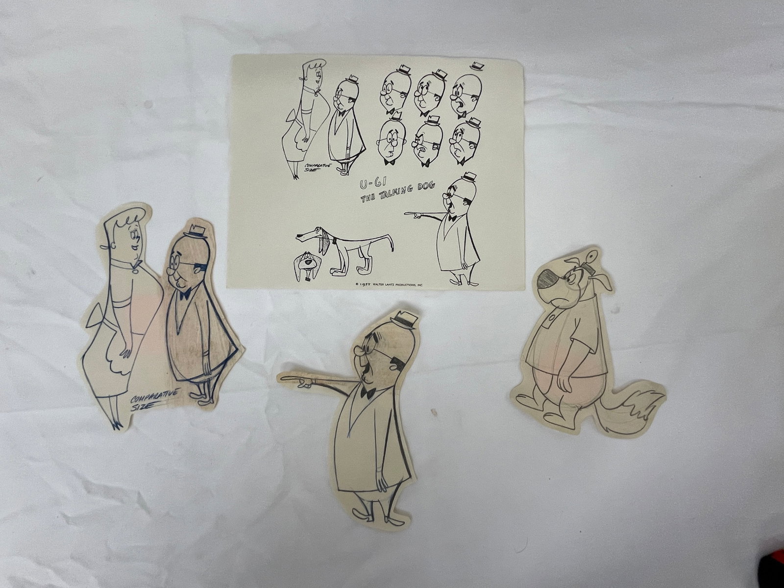 Walter Lantz 1955 U-61 Talking Dog Model Sheet & Cut-Out Animation Artwork: Walter Lantz 1955 U-61 Talking Dog Model Sheet & Cut-Out Animation Artwork