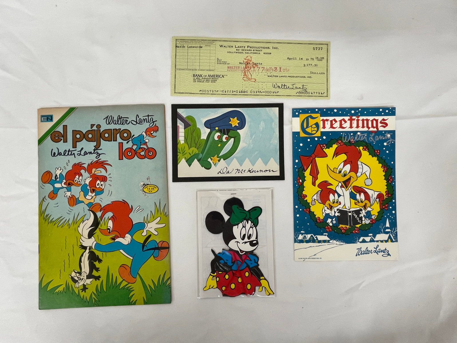 Walter Lantz Memorabilia Including Signed Christmas Card and Check (1 of 12)