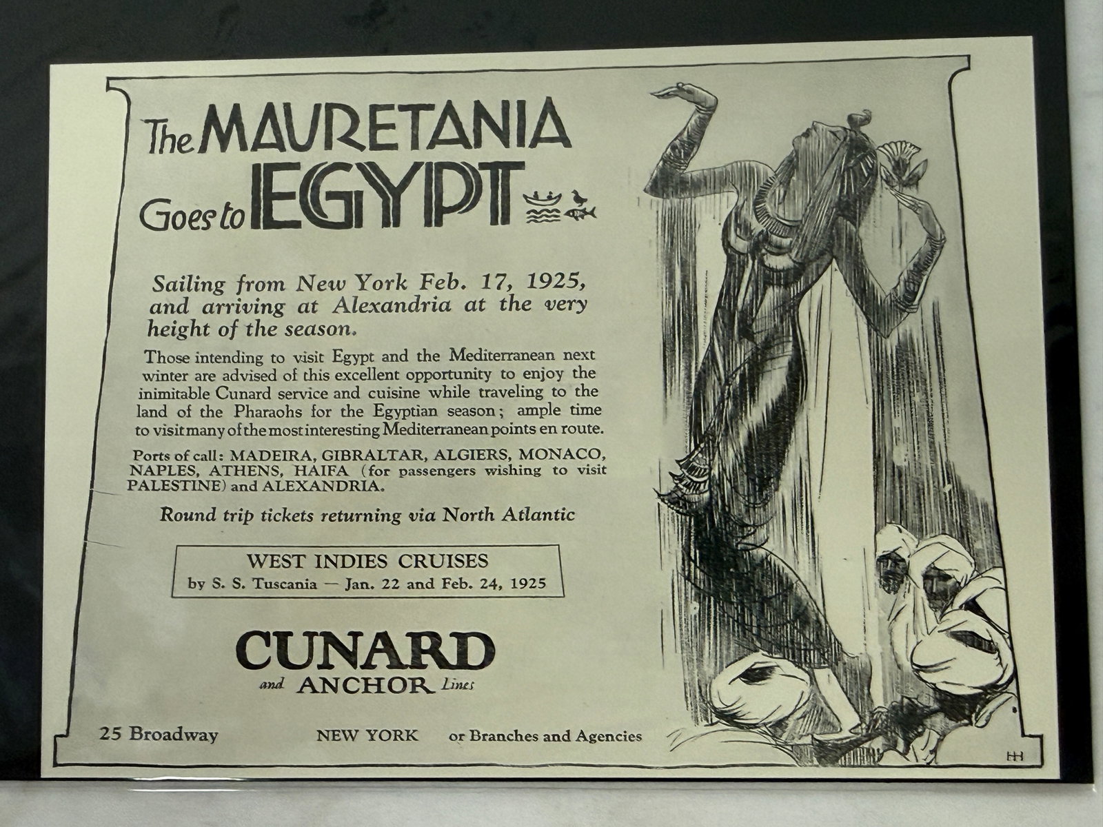 1924 Cunard Anchor Line Mauretania Egypt Cruise Original Print Ad Authenticated (1 of 2)