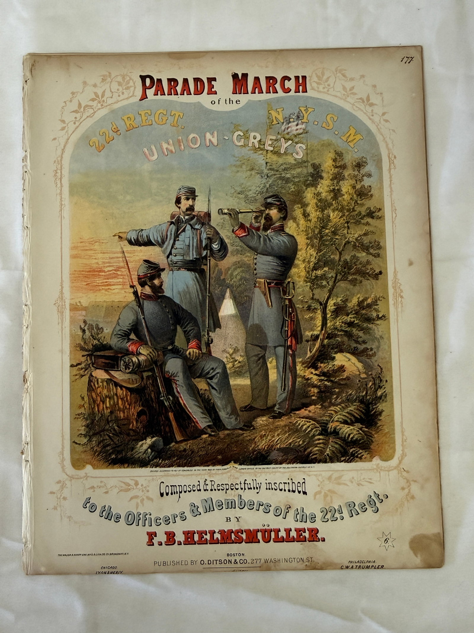 Civil War Era Sheet Music Parade March 22nd Regt NYSM Union Greys Helmsmüller (1 of 3)