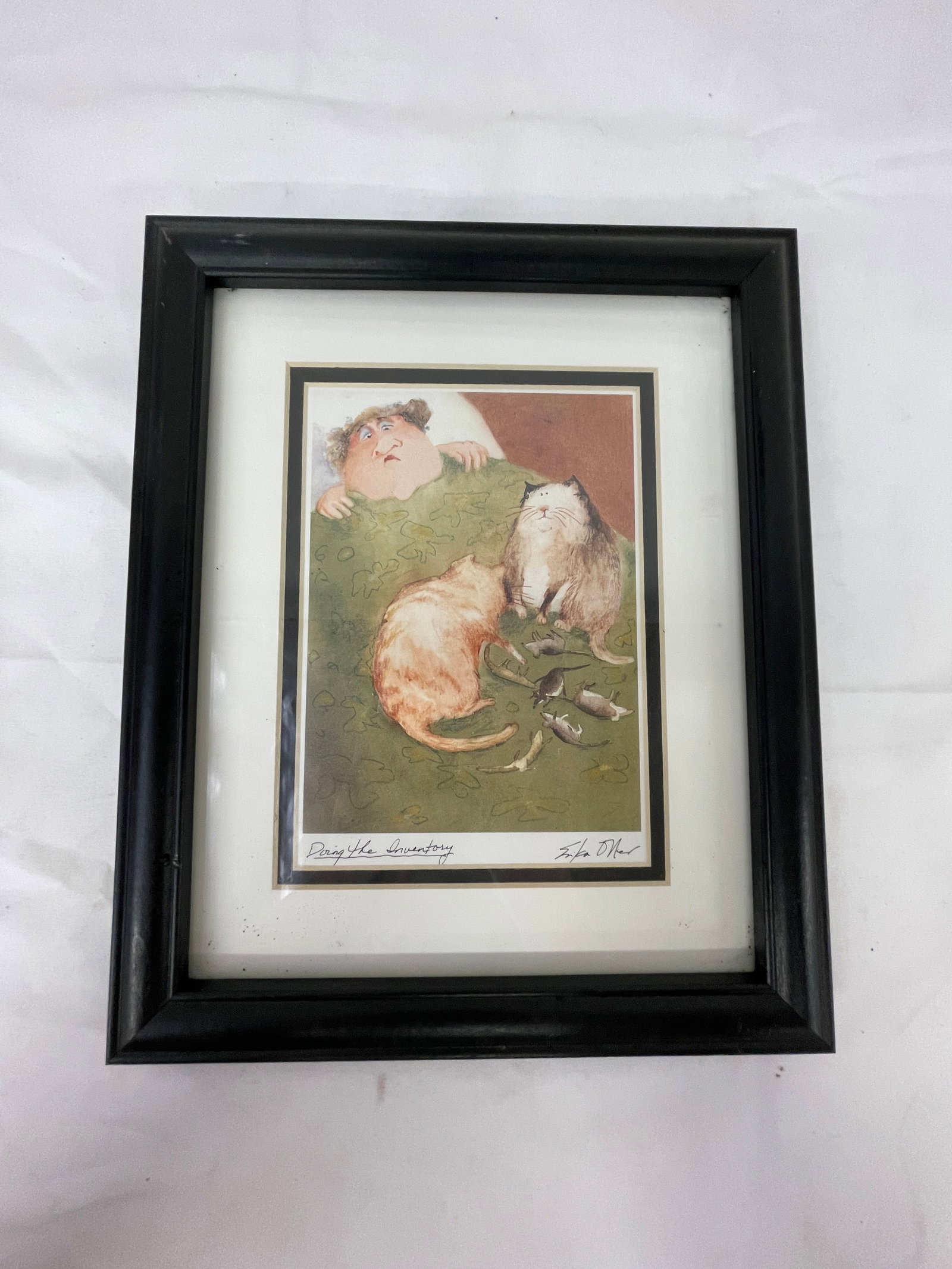 Erika O'Mer 'Doing The Inventory' Framed Cat Art Print, Signed (1 of 6)