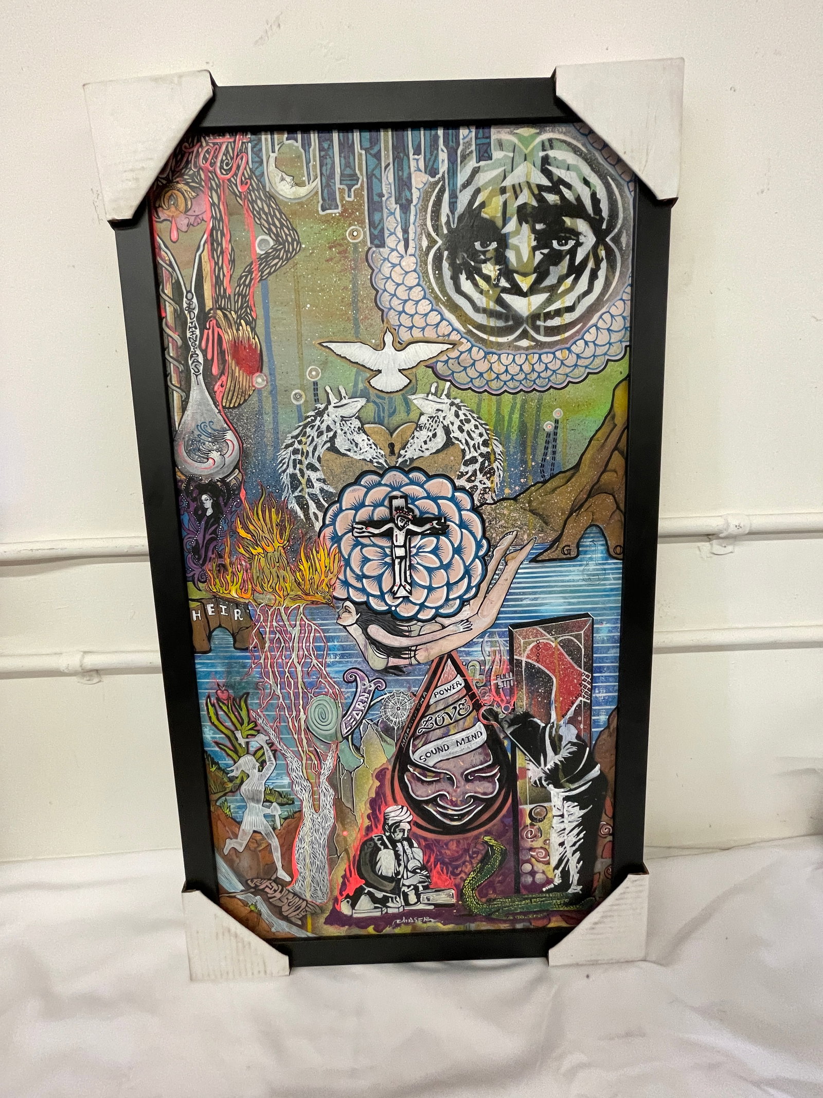 Chaser Original Mixed Media Framed Art Collage Spiritual Symbolism 21x12in (1 of 7)