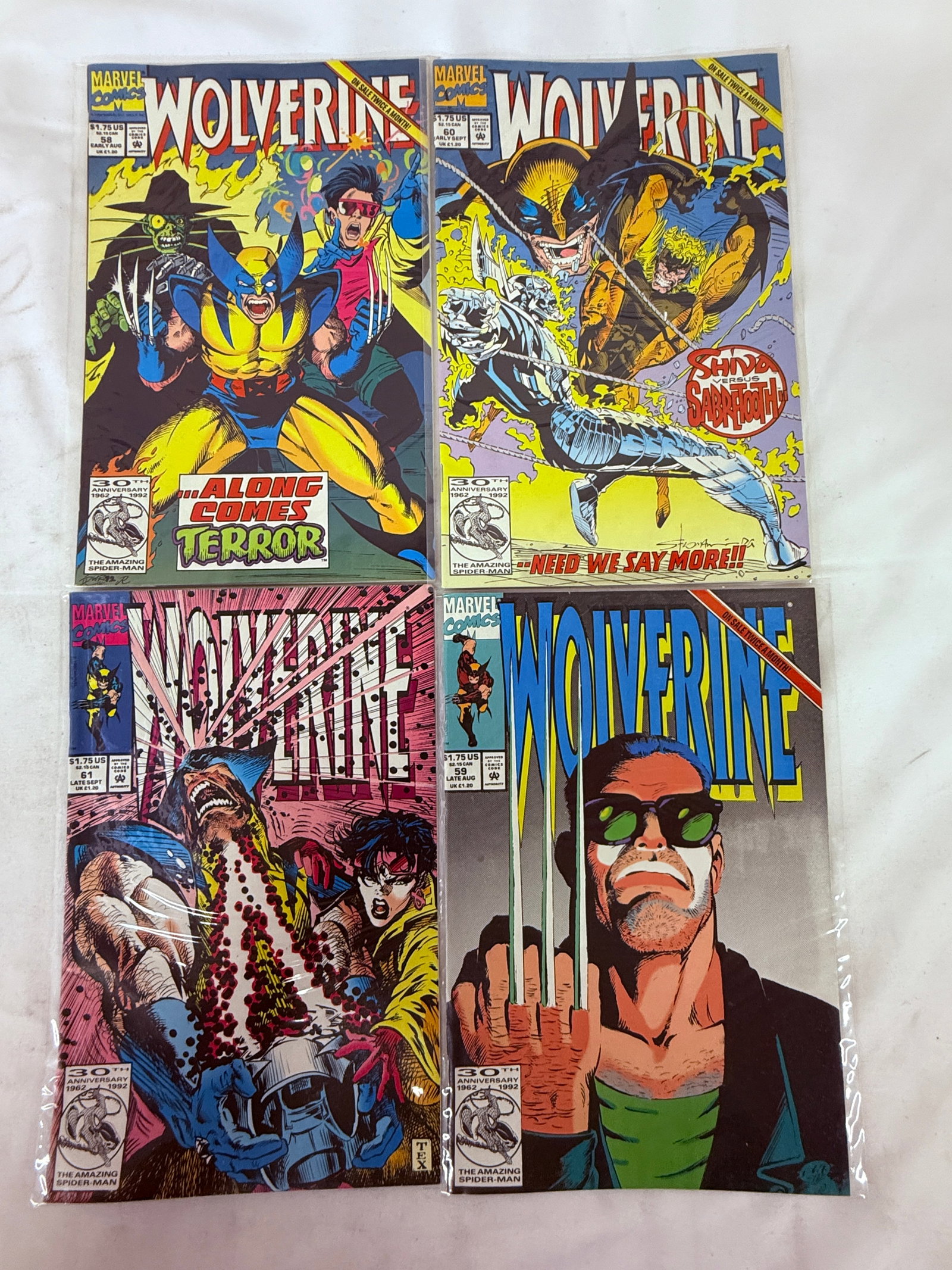Wolverine Marvel Comics Lot of 4 Issues 1992 Along Comes Terror Sabretooth (1 of 2)