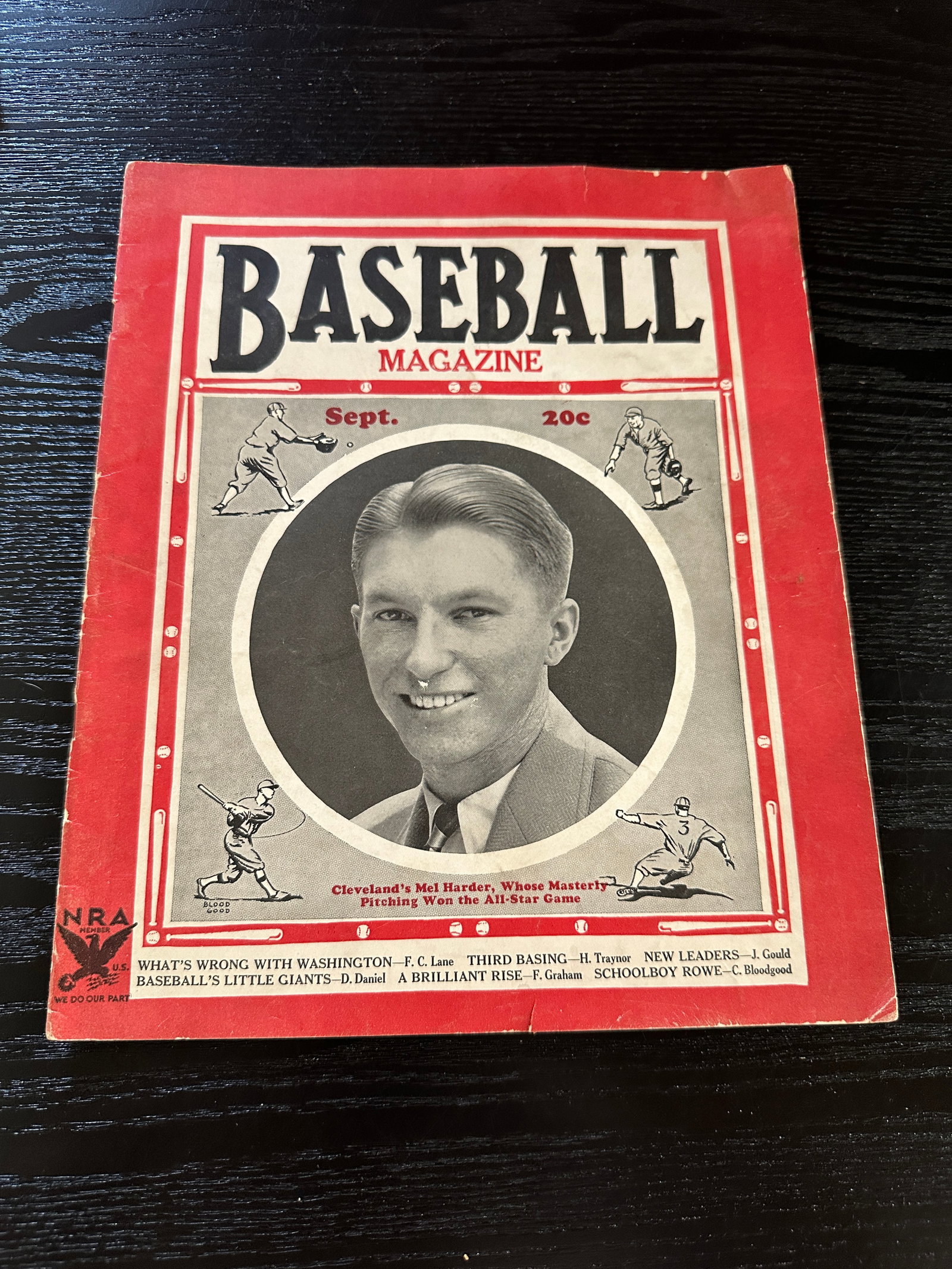 Baseball Magazine September 1934 Mel Harder Cleveland Indians Cover Issue (1 of 1)