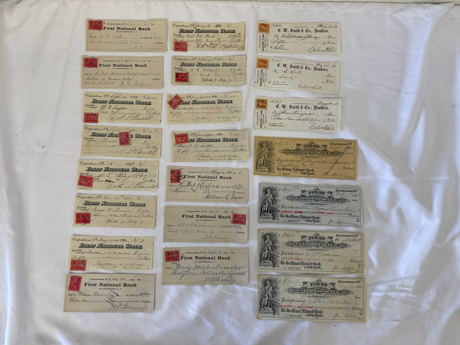 Collection of 20+ Antique Bank Checks Cooperstown NY 1890s-1910s Revenue Stamps (1 of 6)