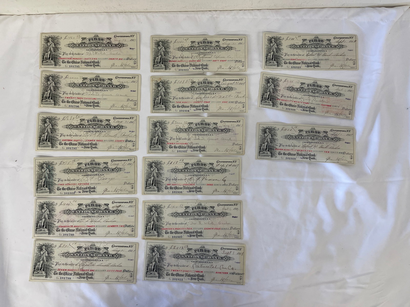 First National Bank Cooperstown NY 1917 Antique Checks Collection of 17 (1 of 5)