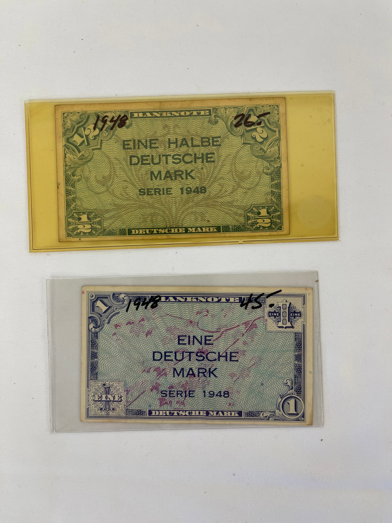 1948 West Germany Deutsche Mark Serie 1948 Allied Occupation Banknotes 1/2 & 1 (1 of 4)