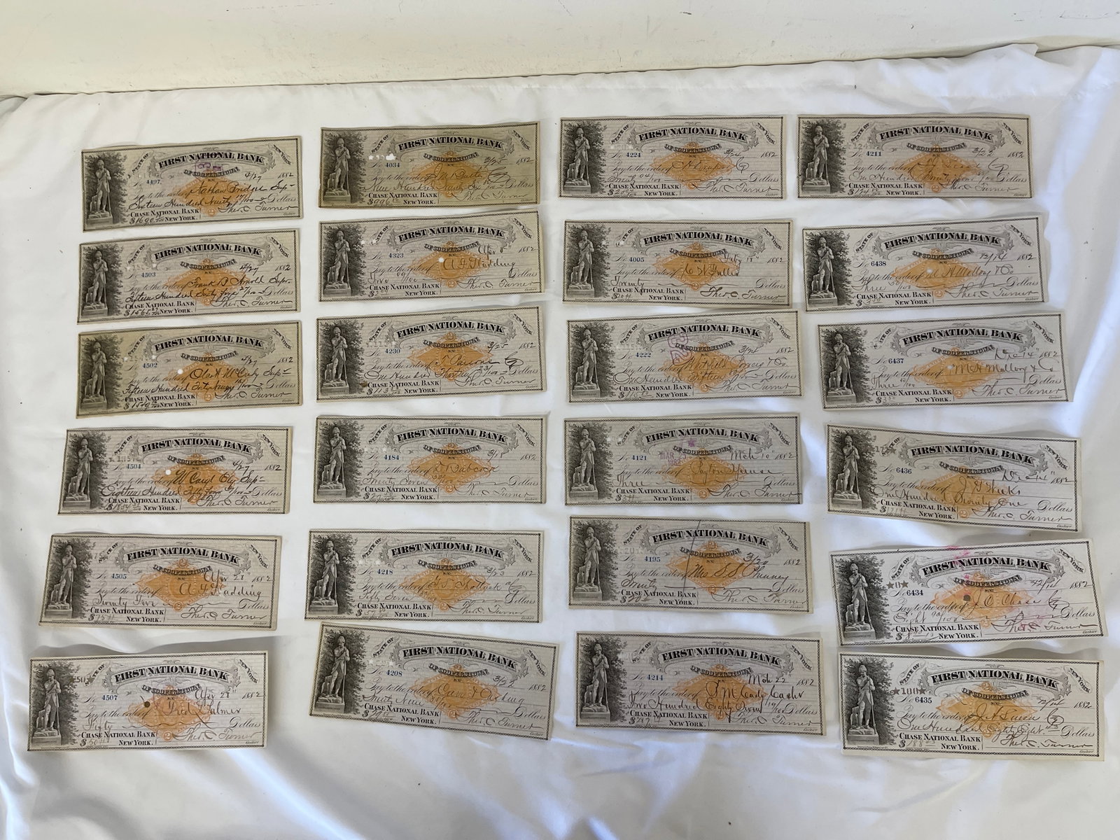 First National Bank of Cooperstown NY 1882 Antique Checks Collection of 24: First National Bank of Cooperstown NY 1882 Antique Checks Collection of 24